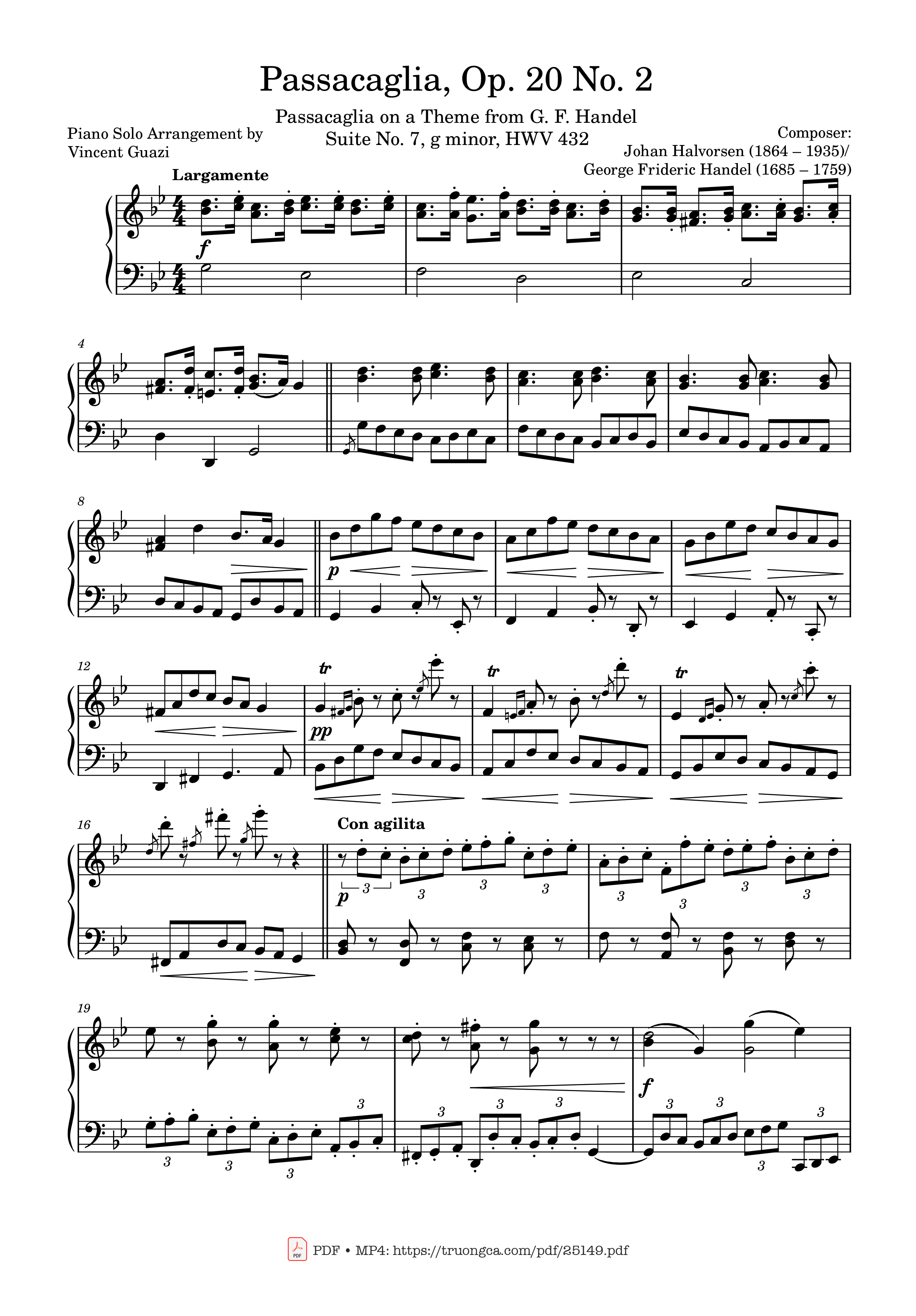 Page 1 of the piano sheet music PDF – Passacaglia, Op. 20 No. 2 by Johan Halvorsen