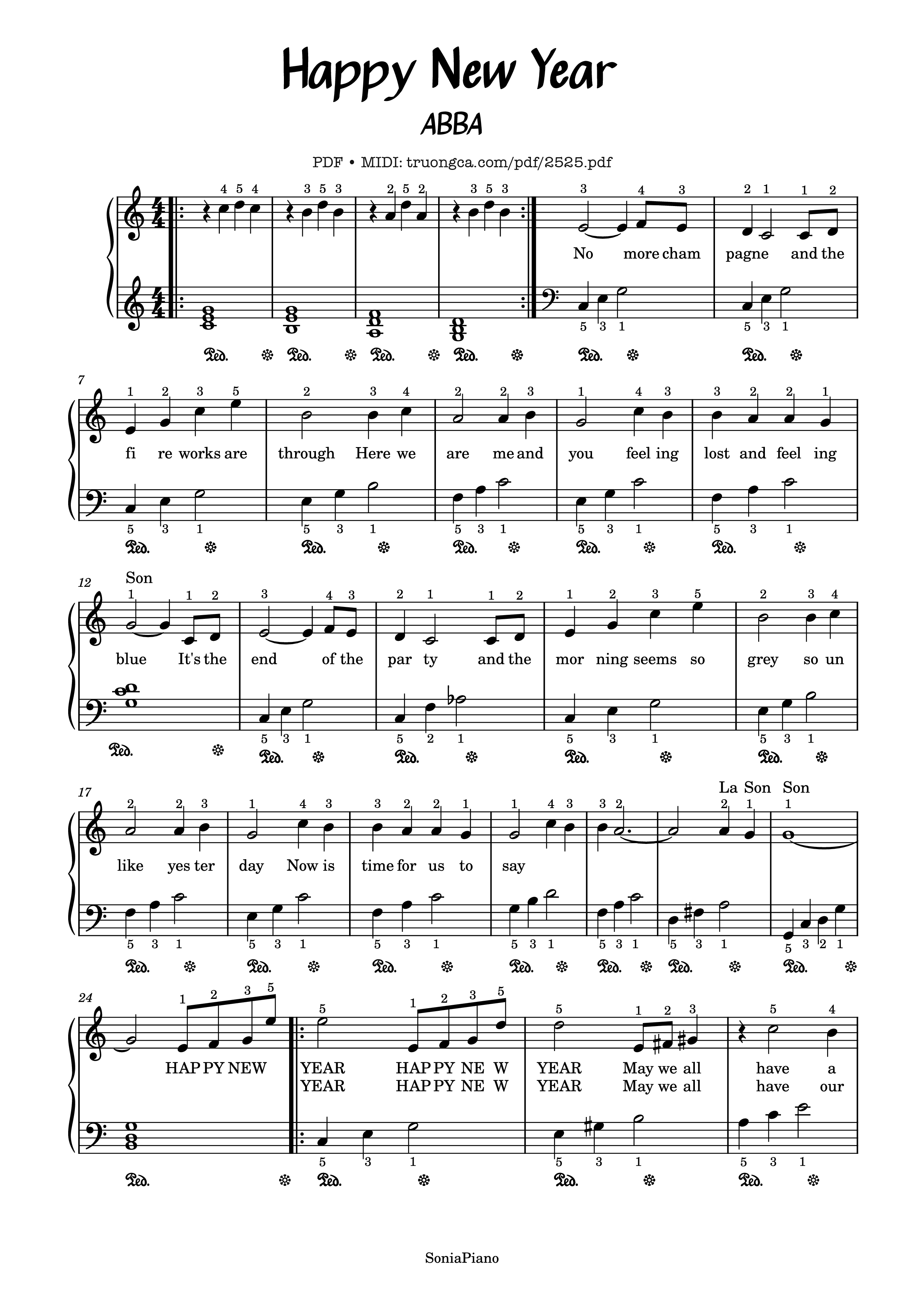 Page 1 of the piano sheet music PDF – Happy new year Piano Easy by Abba