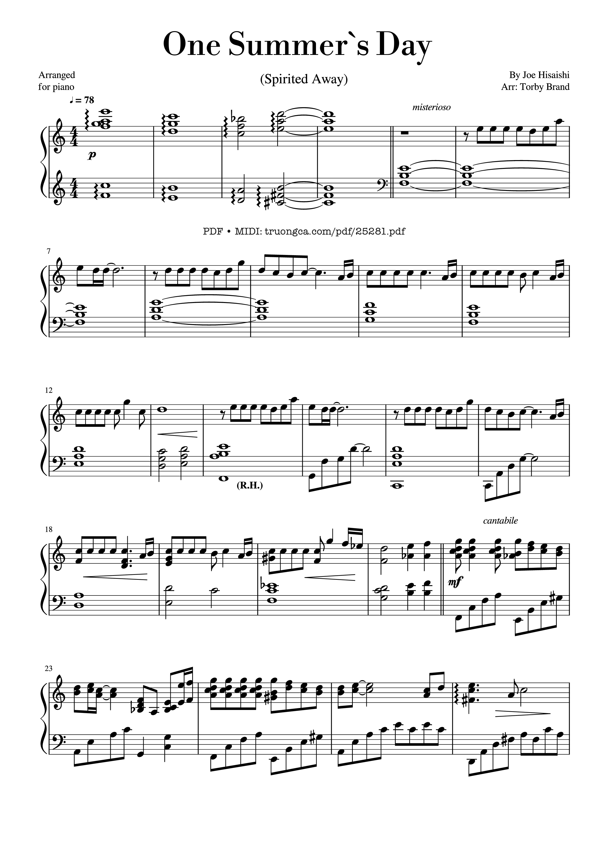 Page 1 of the piano sheet music PDF – One Summer