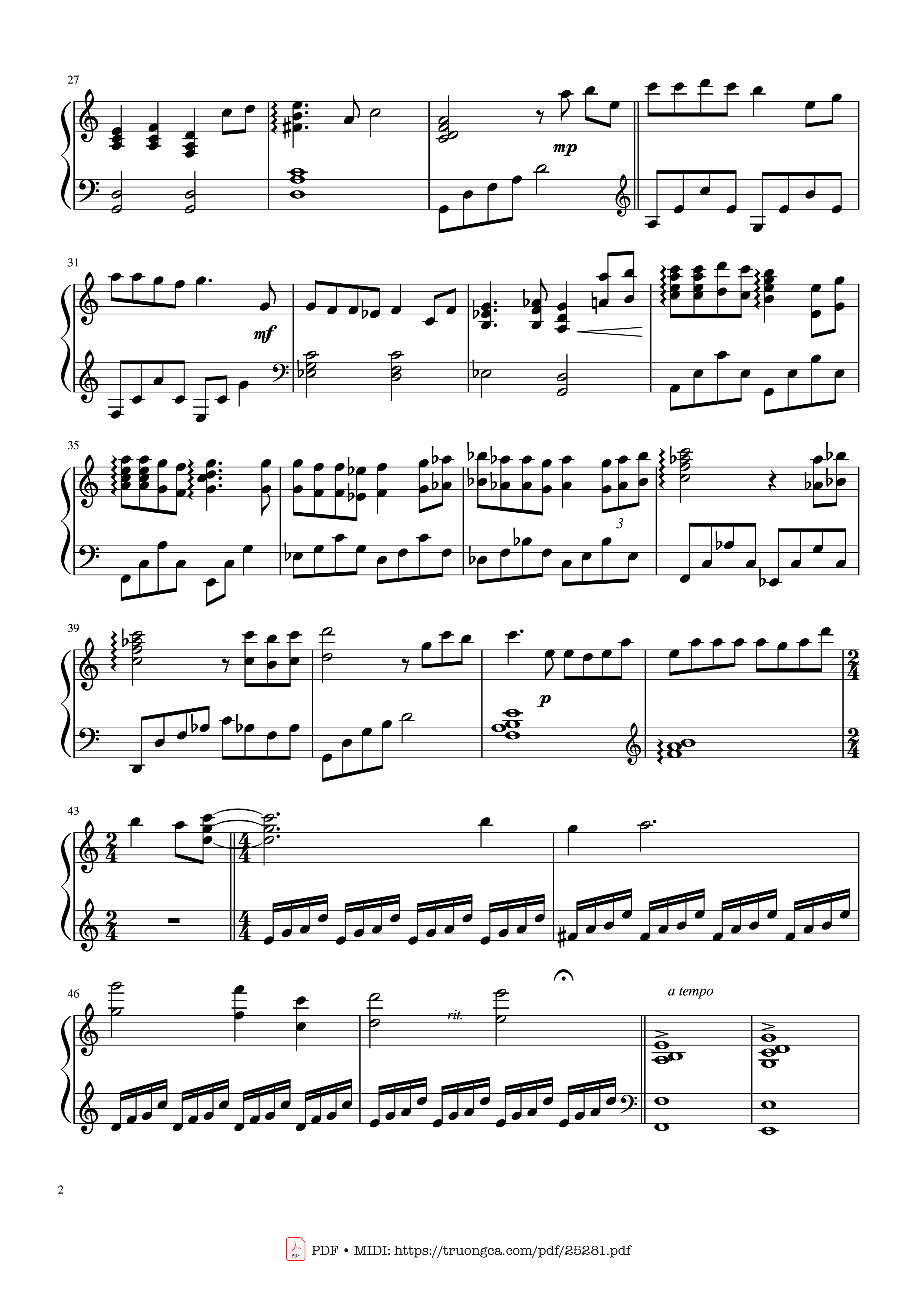 Page 2 of the piano sheet music PDF – One Summer