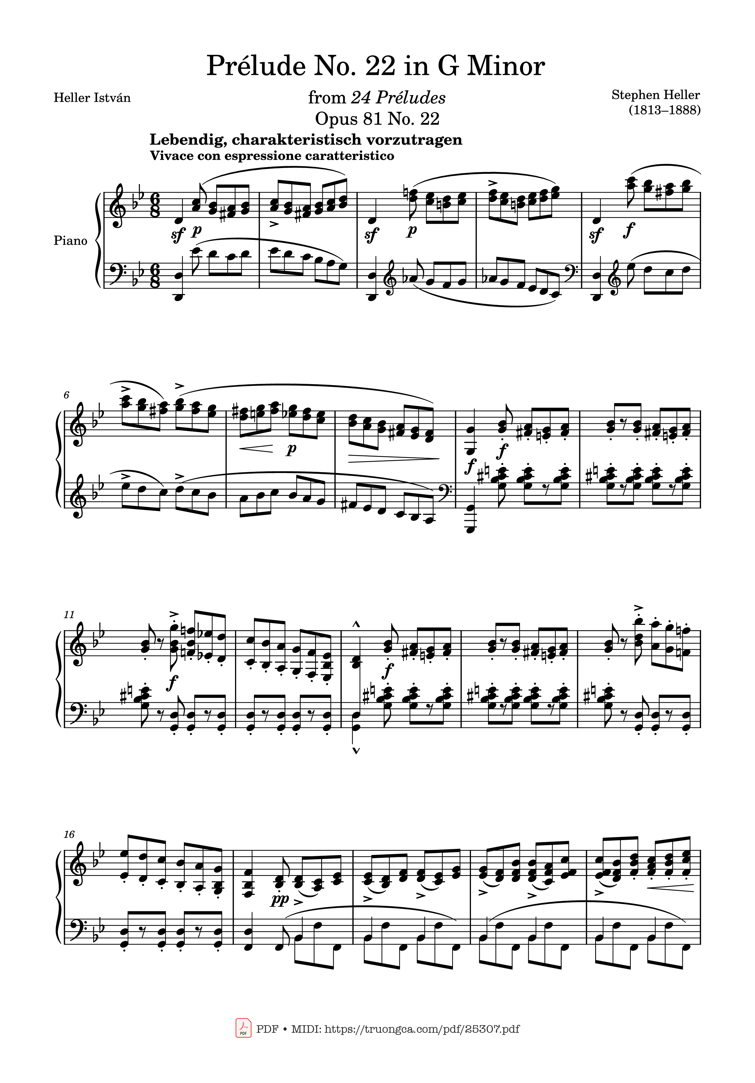 Page 1 of the piano sheet music PDF – Prélude No 22 in G Minor Sheet Piano by Stephen Heller