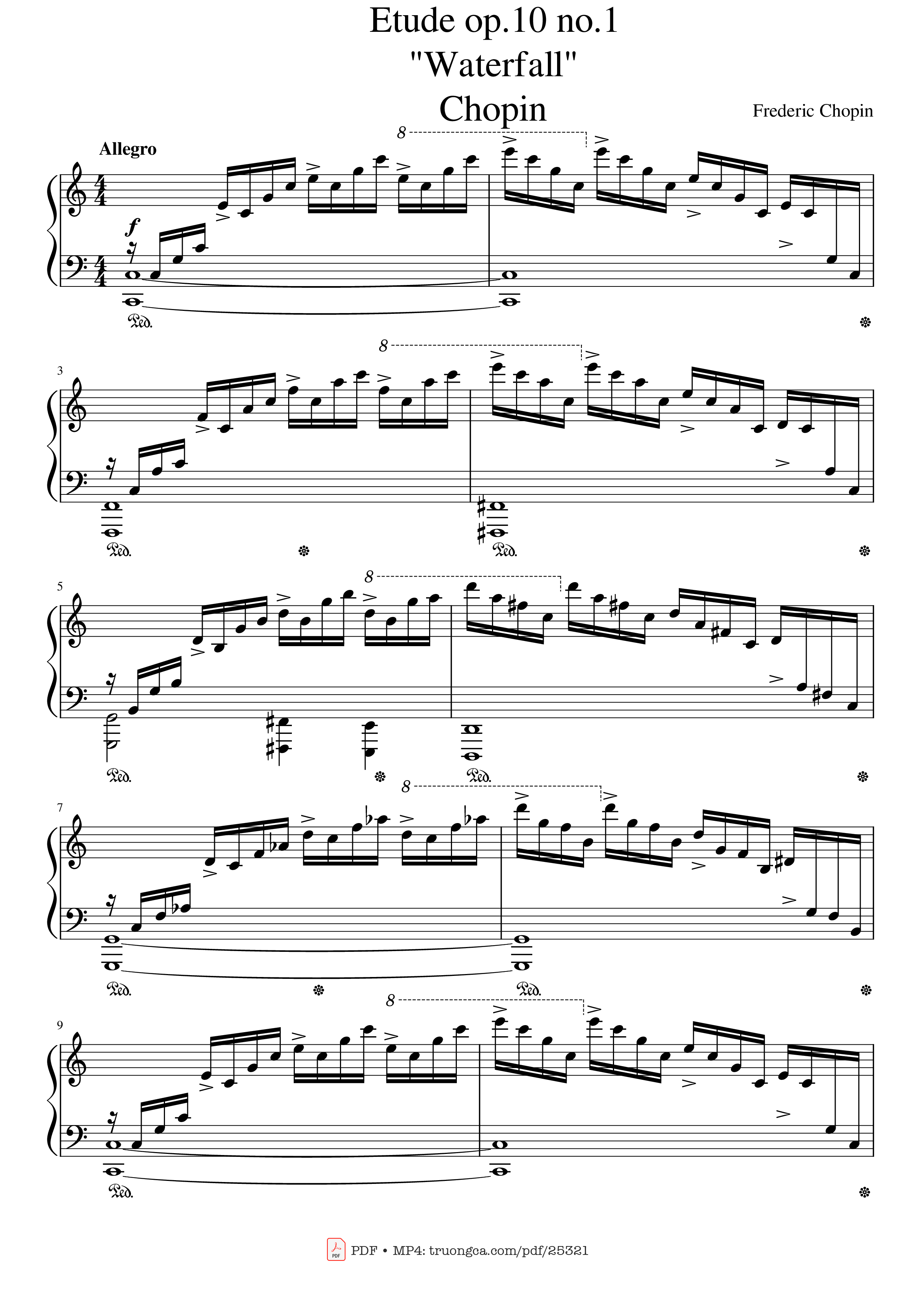 Page 1 of the piano sheet music PDF Piano – Etude op.10 no.1 (Waterfall) Chopin by Chopin
