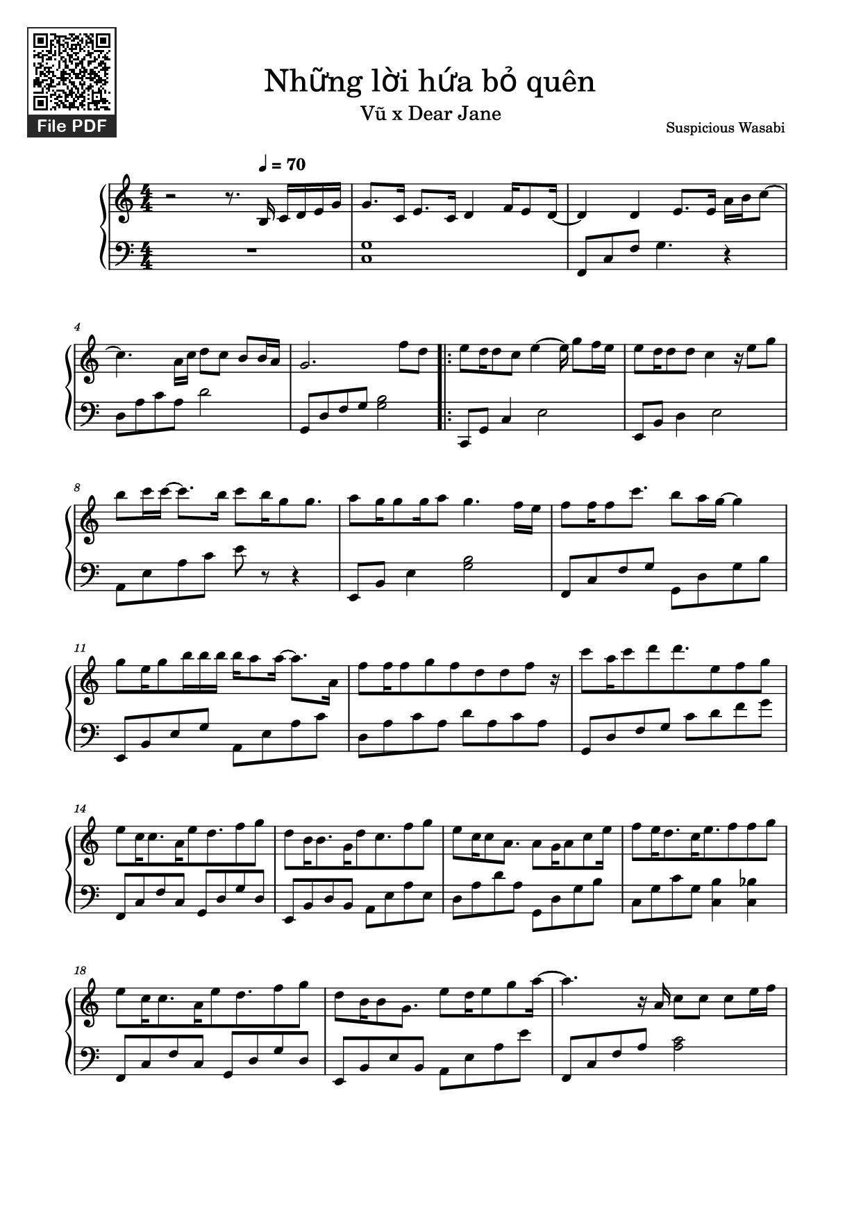 Page 1 of the piano sheet music PDF Piano – Những lời hứa bỏ quên Sheet Piano by Suspicious Wasabi