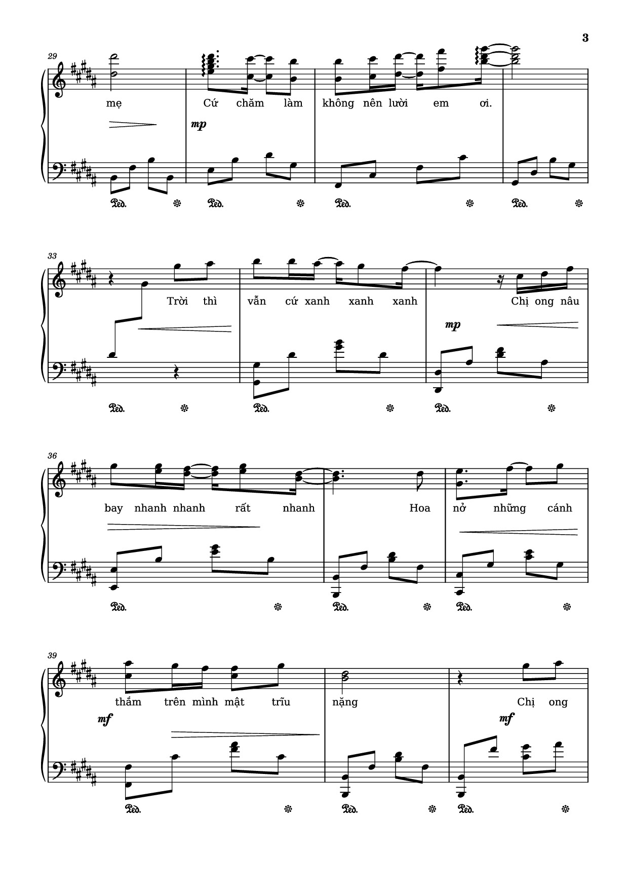 Page 3 of the piano sheet music PDF Piano – Chị ong nâu nấu nâu nấu nầu - bản lạ Sheet Piano by Ngo Duong Hoang An