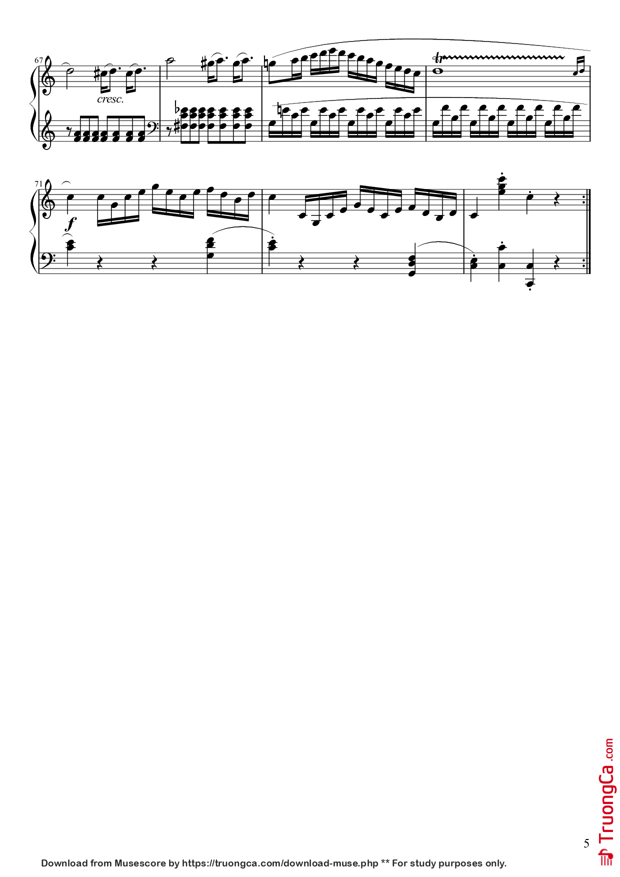 Page 5 of the piano sheet music PDF – Sonata No. 16 Sheet Piano by Wolfgang Amadeus Mozart