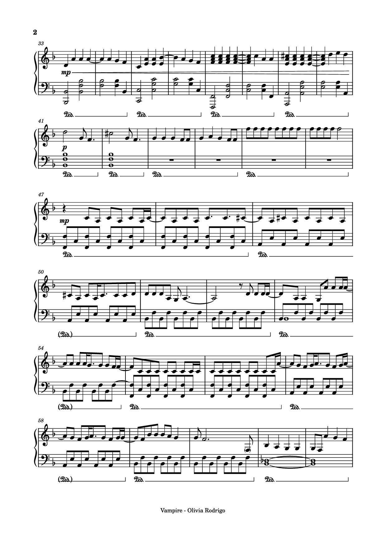 Page 2 of the piano sheet music PDF Piano – Vampire Piano by Olivia Rodrigo