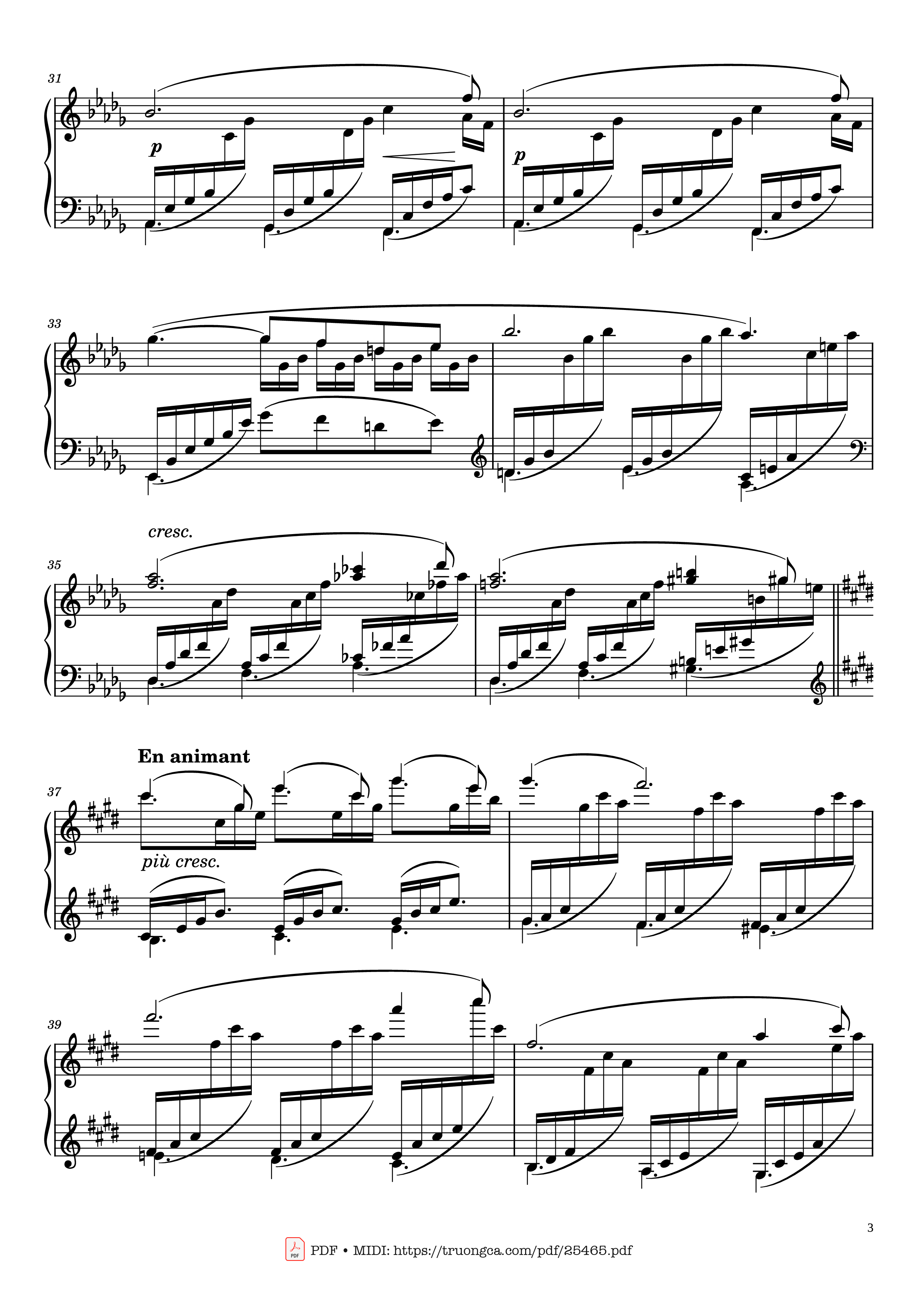 Page 3 of the piano sheet music PDF Piano – Clair de Lune Piano by Claude Debussy