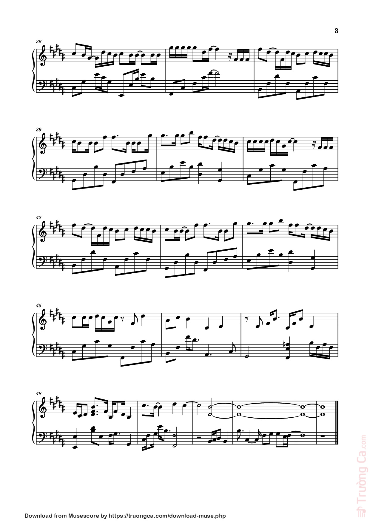 Page 3 of the piano sheet music PDF Piano – 孤独不孤单 Piano by 演唱：李怡然