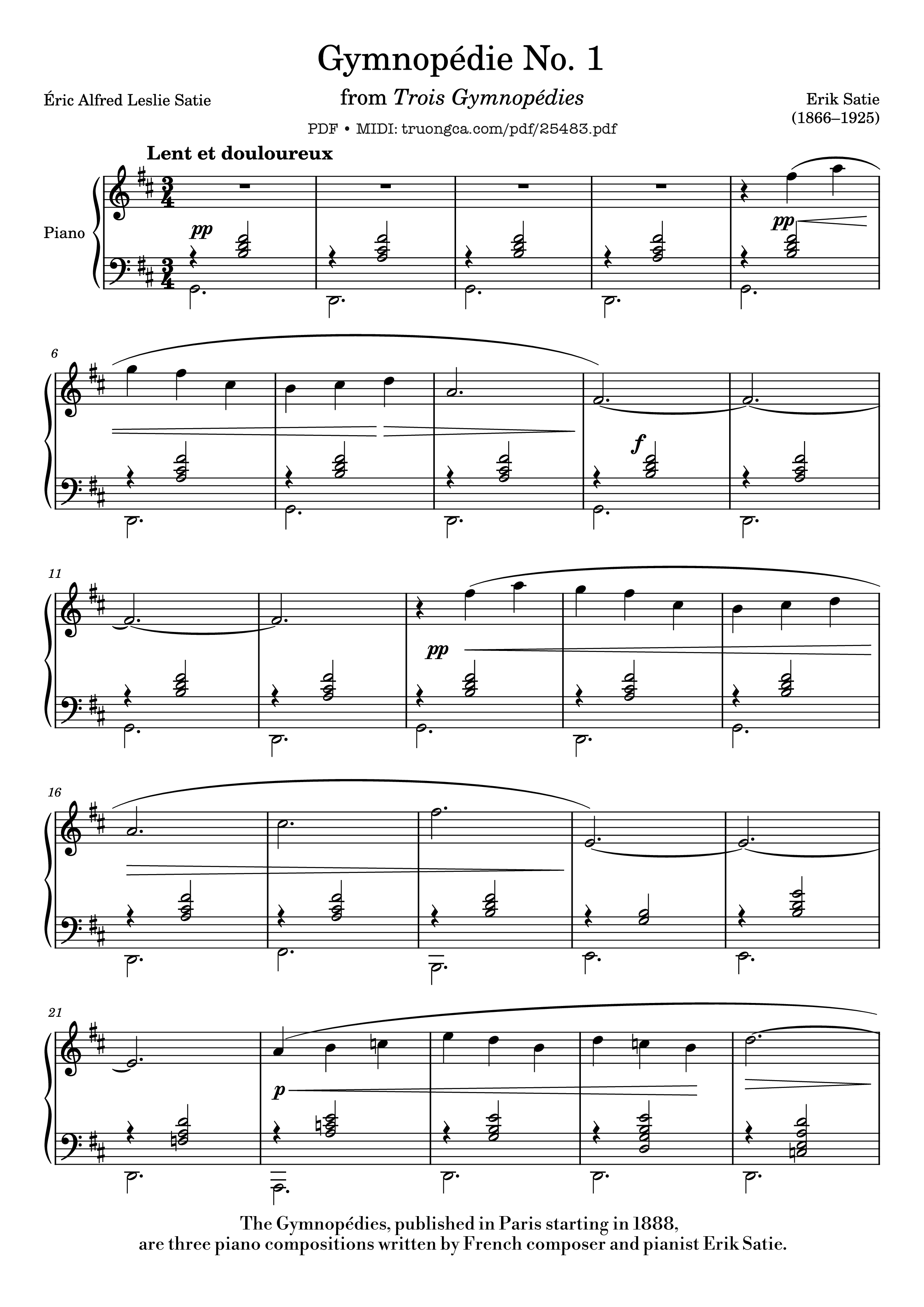 Page 1 of the piano sheet music PDF Piano – Gymnopédie No. 1 by Erik Satie