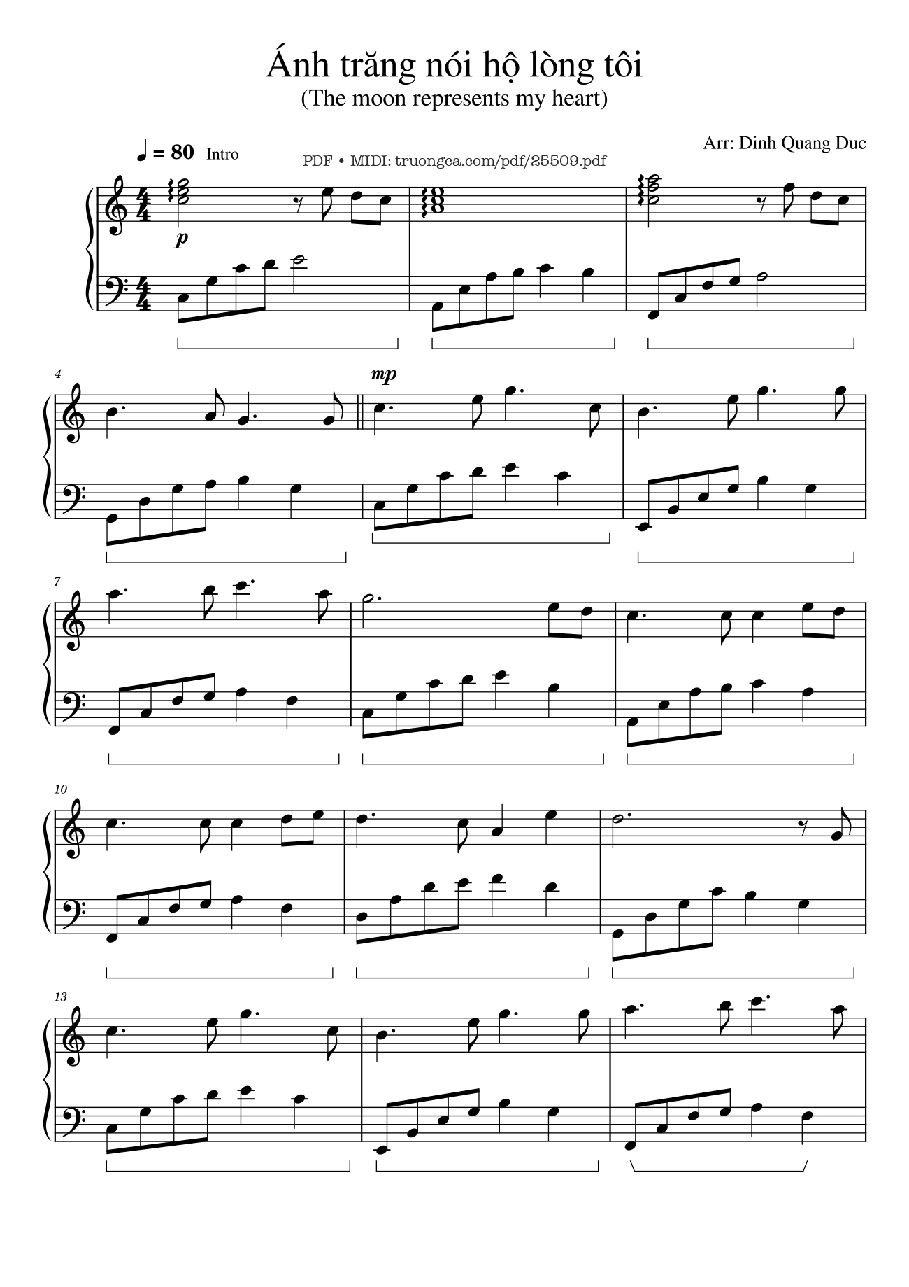 Page 1 of the piano sheet music PDF Piano – Ánh trăng nói hộ lòng tôi Piano by Dinh Quang Duc