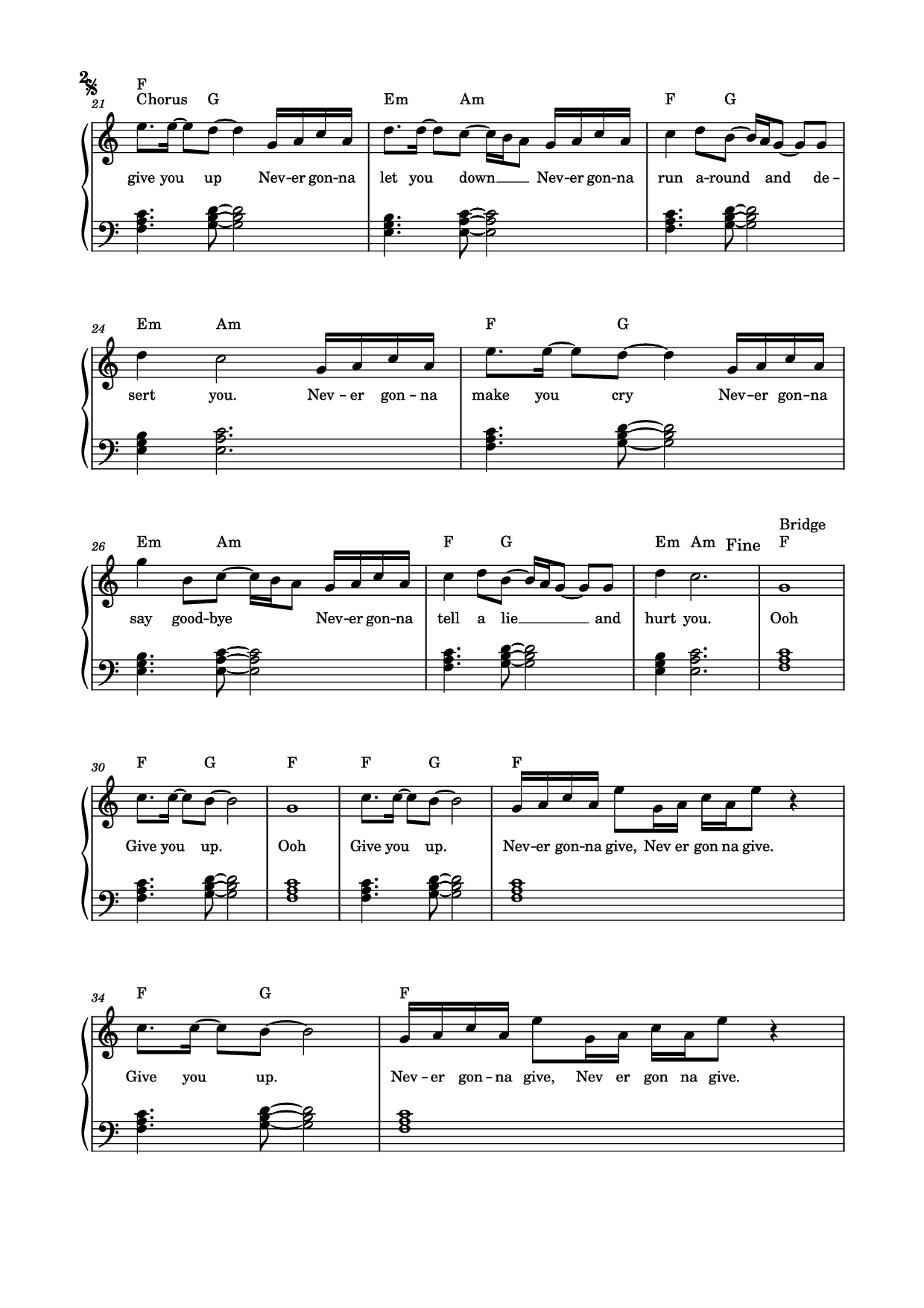 Page 2 of the piano sheet music PDF Piano – Never Gonna Give You Up Piano by Undefined