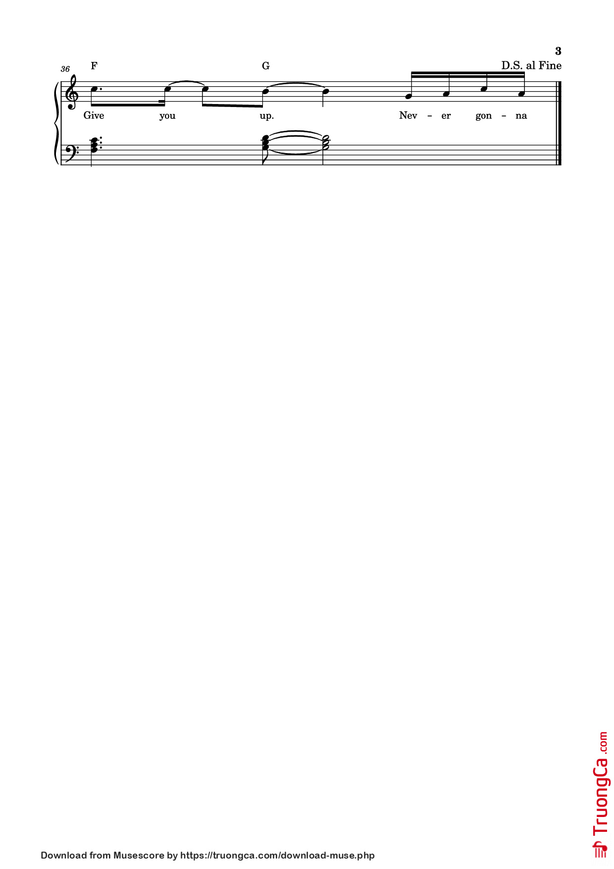 Page 3 of the piano sheet music PDF Piano – Never Gonna Give You Up Piano by Undefined
