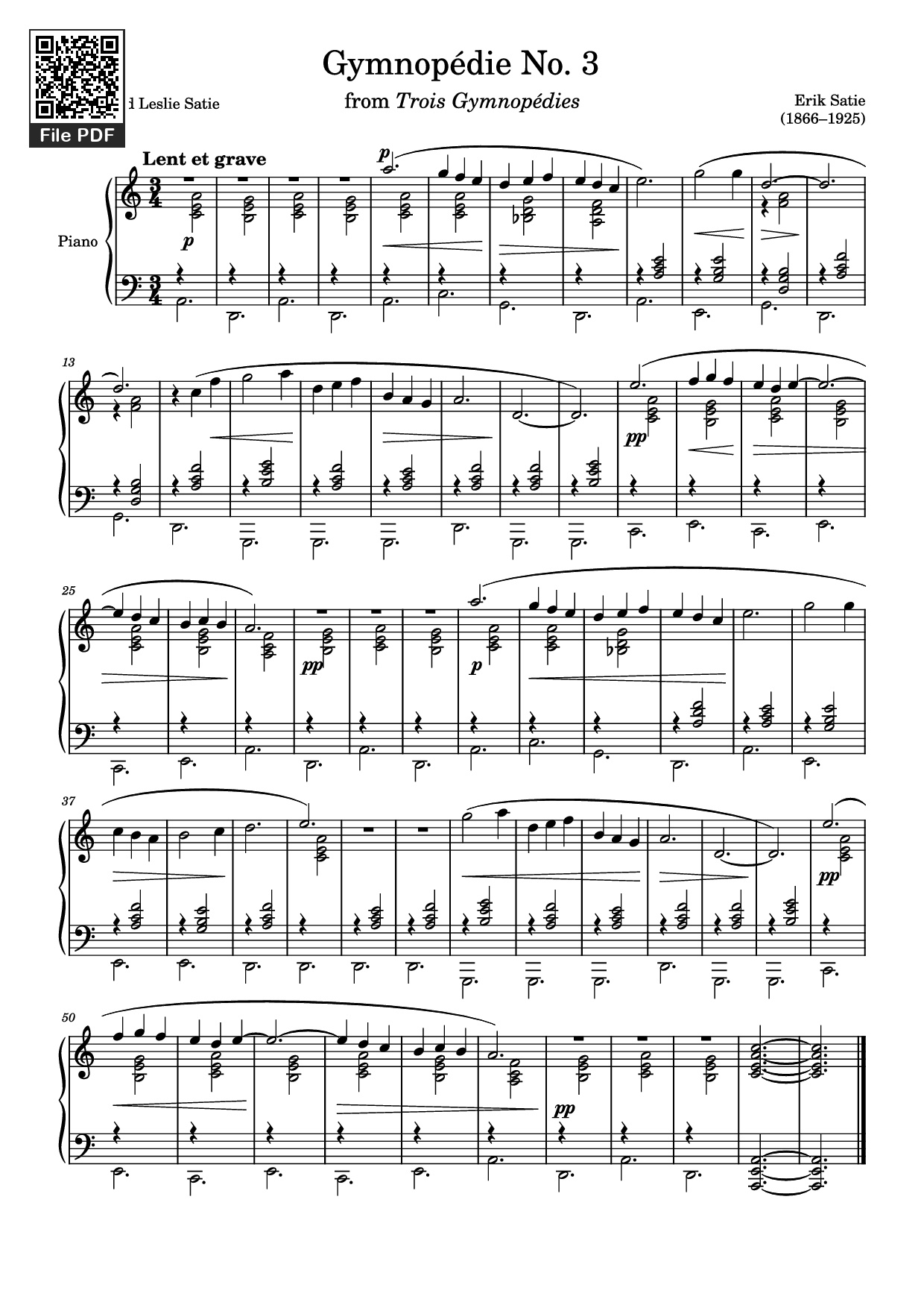 Page 1 of the piano sheet music PDF Piano – Gymnopédie No. 3 Piano by Erik Satie