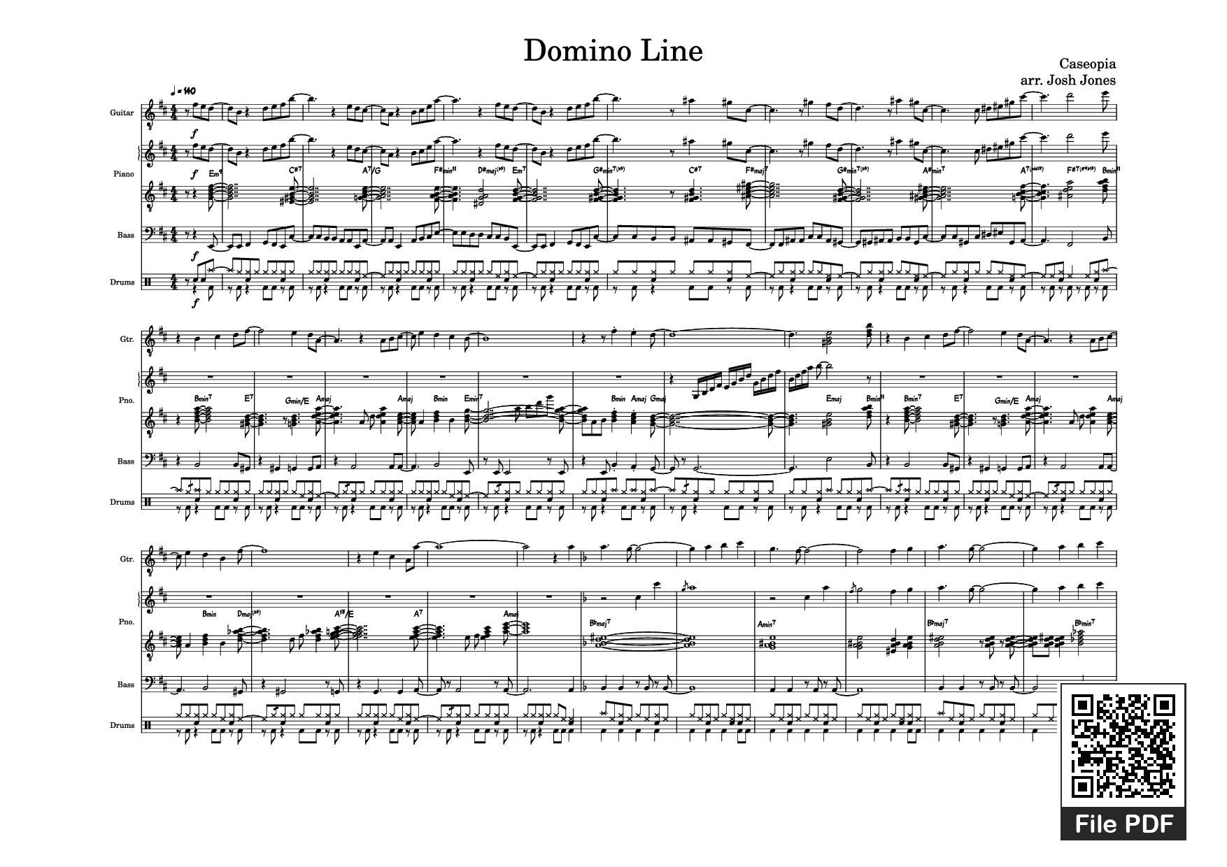 Page 1 of the piano sheet music PDF Piano Guitar Tab – Domino Line Piano by Caseopia
