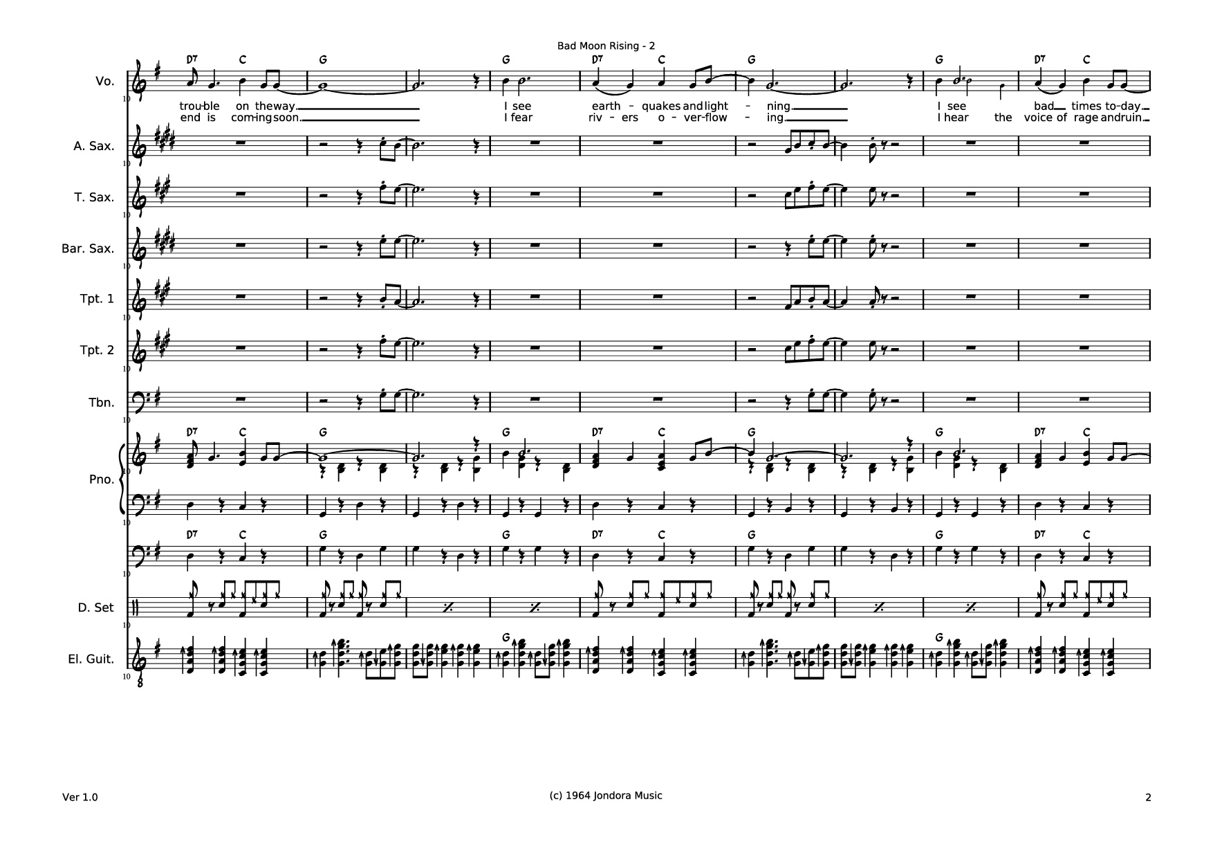 Page 2 of the piano sheet music PDF – Bad Moon RIsing Piano by Dave McGuinness