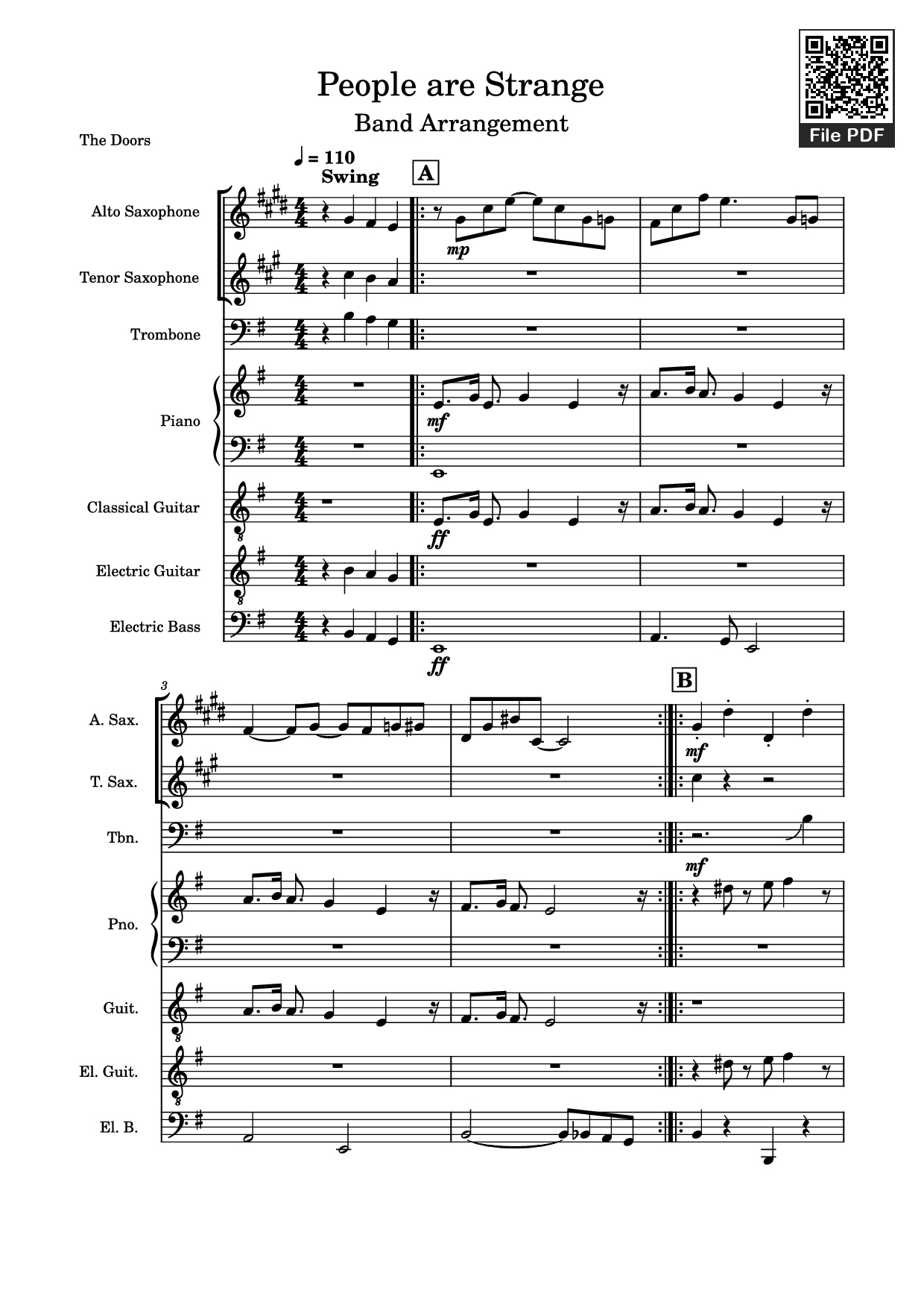 Page 1 of the piano sheet music PDF Piano – People are Strange Piano by JB