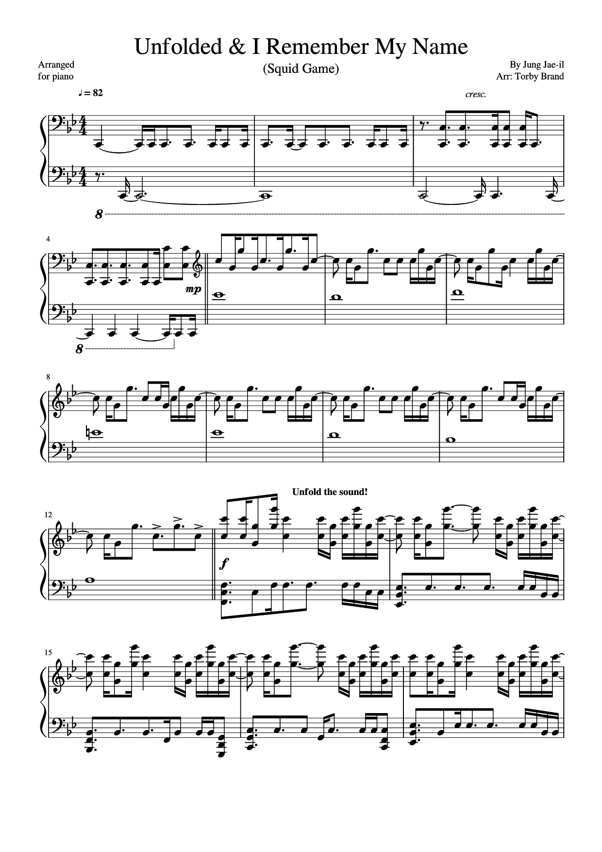 Page 1 of the piano sheet music PDF – Unfolded & I Remember My Name Piano by Jung Jae-il