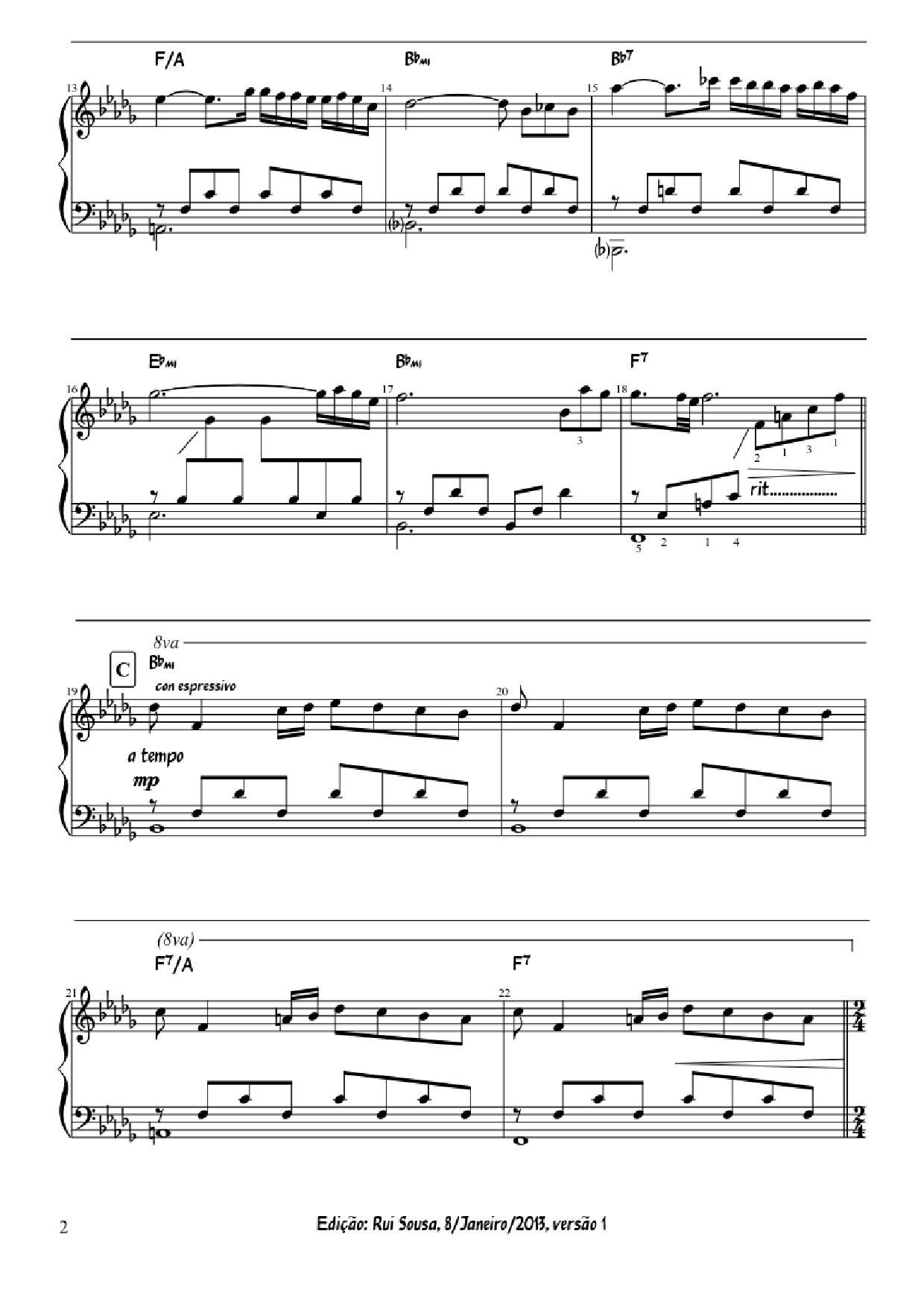 Page 2 of the piano sheet music PDF Piano – A Comme Amour Piano by Paul de Senneville