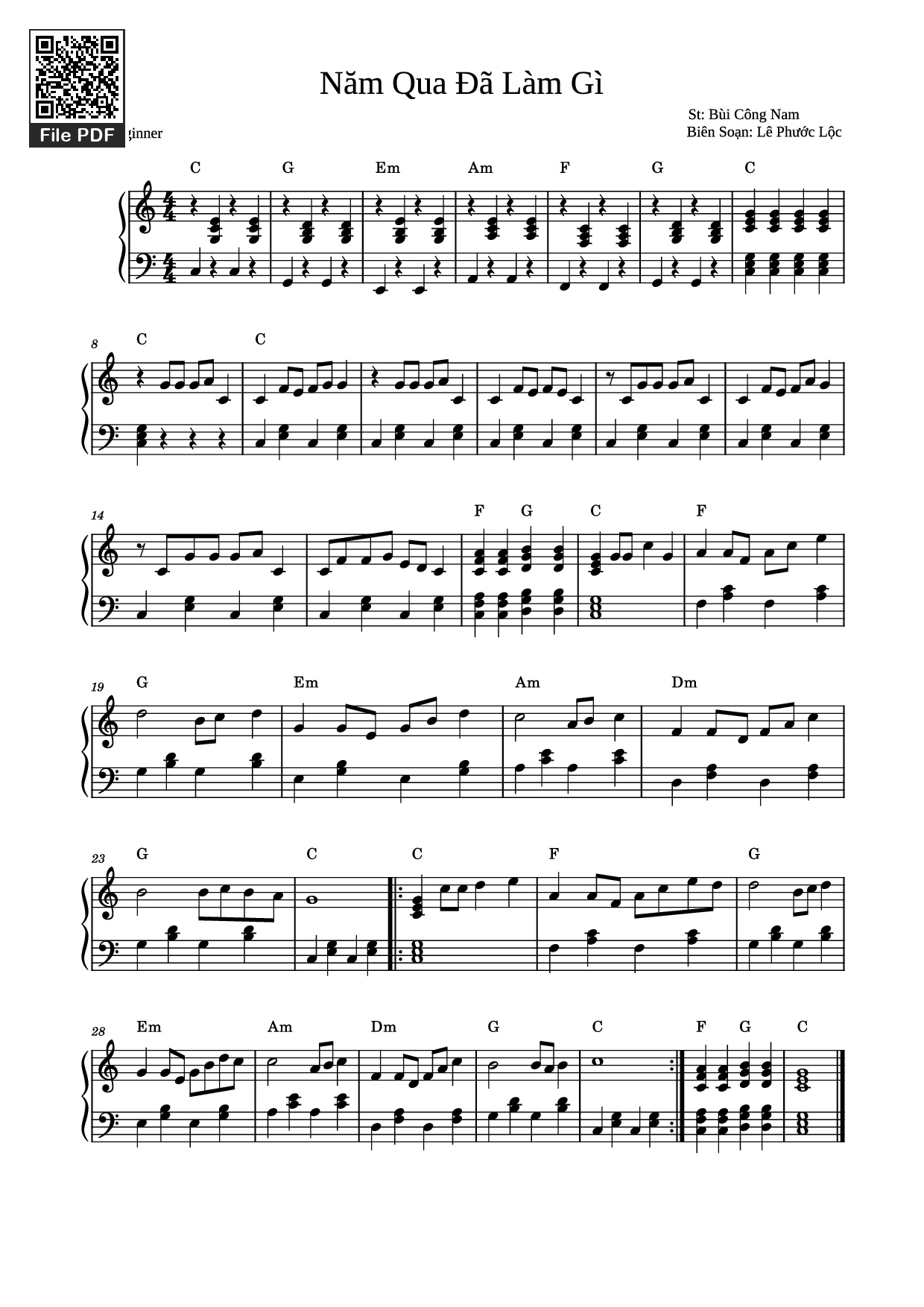 Page 1 of the piano sheet music PDF Piano – Năm Qua Đã Làm Gì Piano by Bùi Công Nam