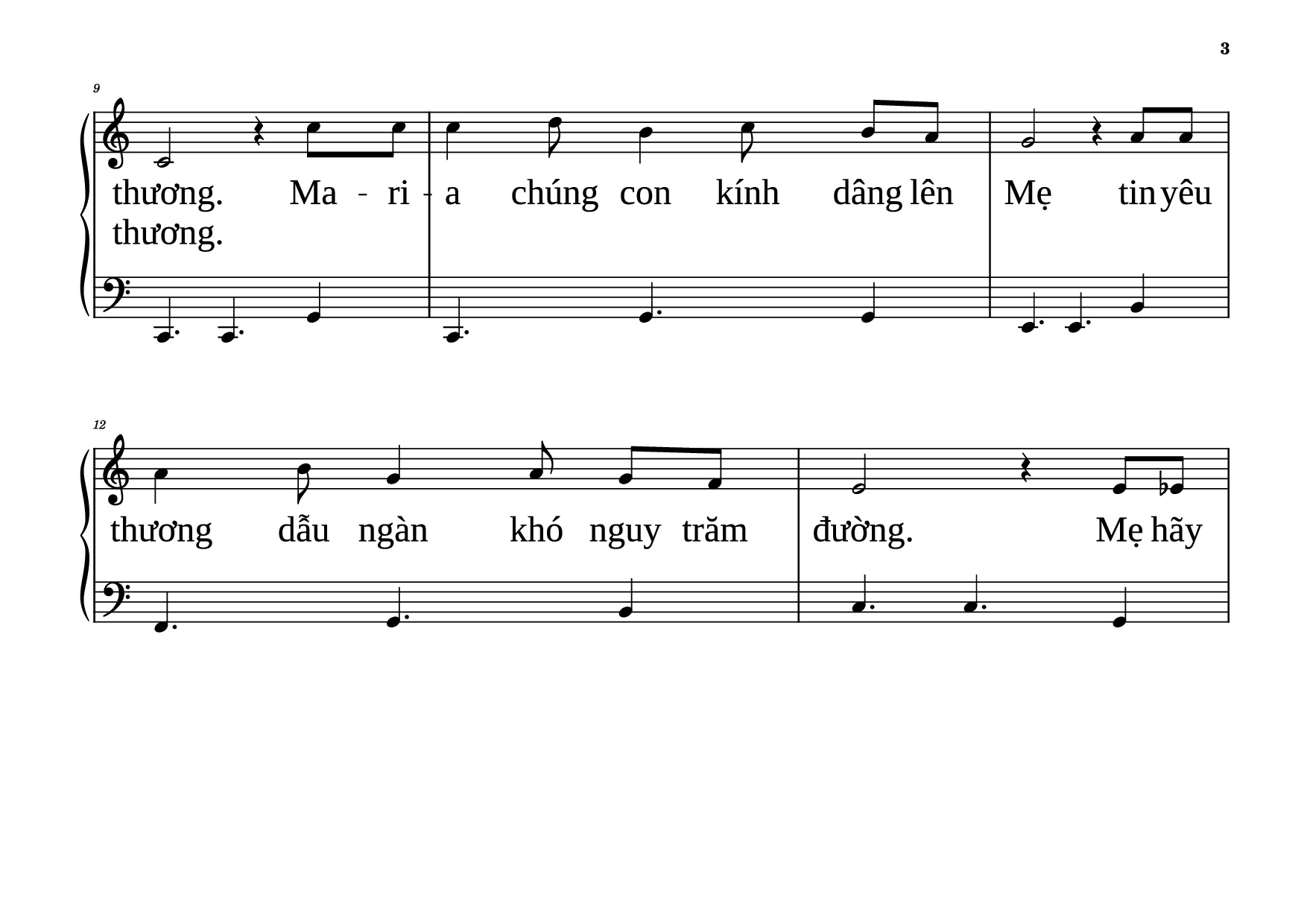 Page 3 of the piano sheet music PDF Piano – NỮ VƯƠNG MÙA XUÂN Piano dễ tập by VŨ MỘNG THƠ