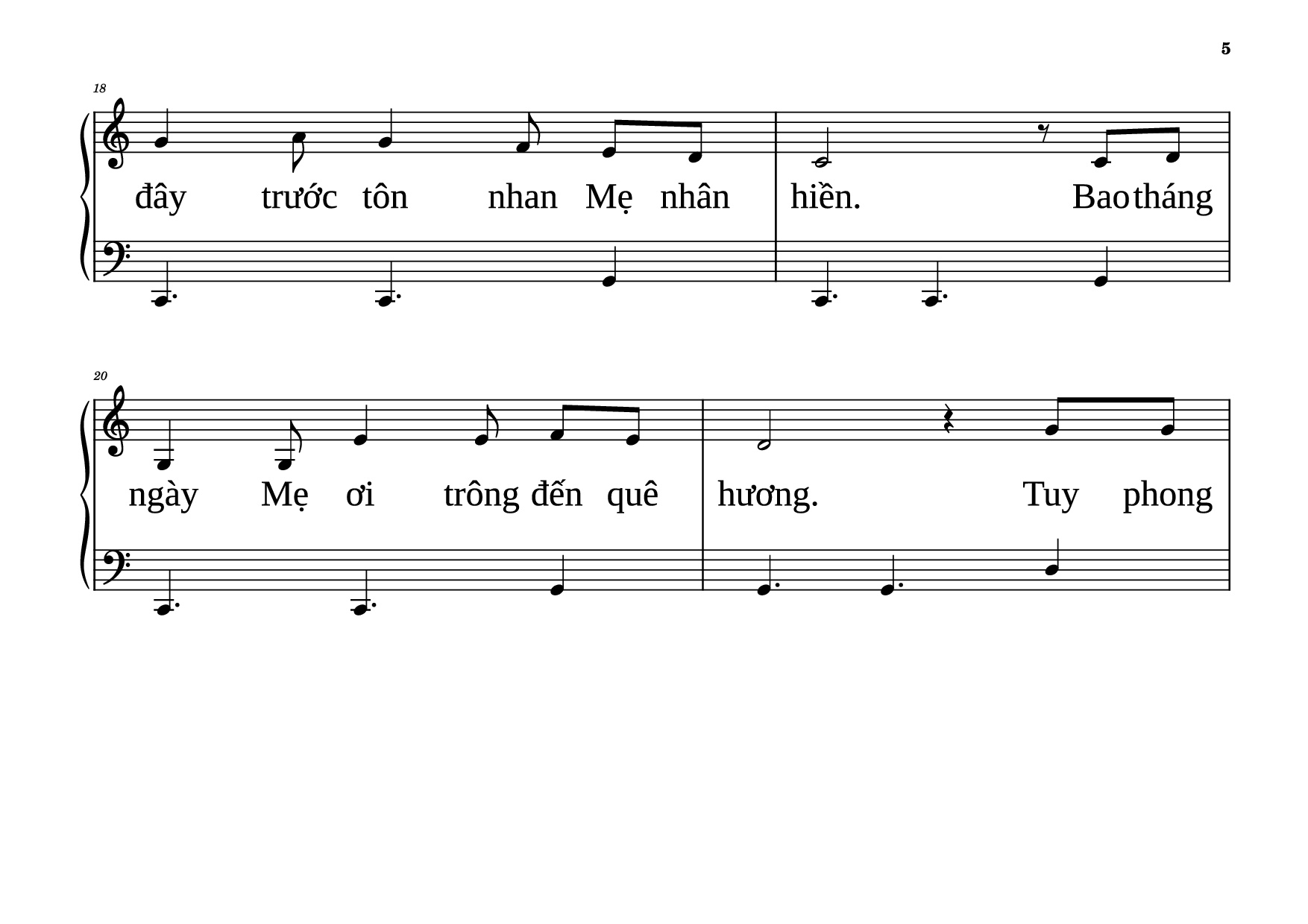 Page 5 of the piano sheet music PDF Piano – NỮ VƯƠNG MÙA XUÂN Piano dễ tập by VŨ MỘNG THƠ
