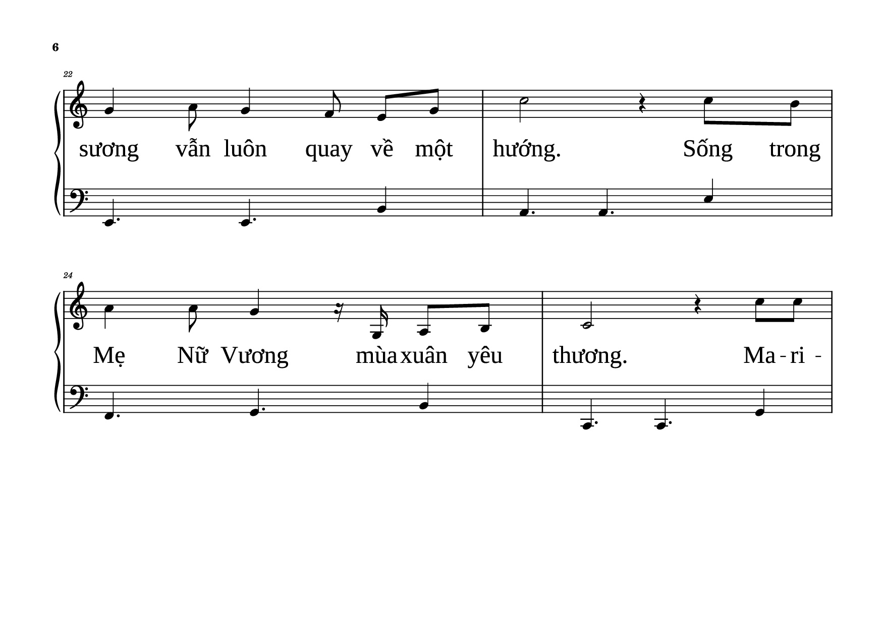 Page 6 of the piano sheet music PDF Piano – NỮ VƯƠNG MÙA XUÂN Piano dễ tập by VŨ MỘNG THƠ