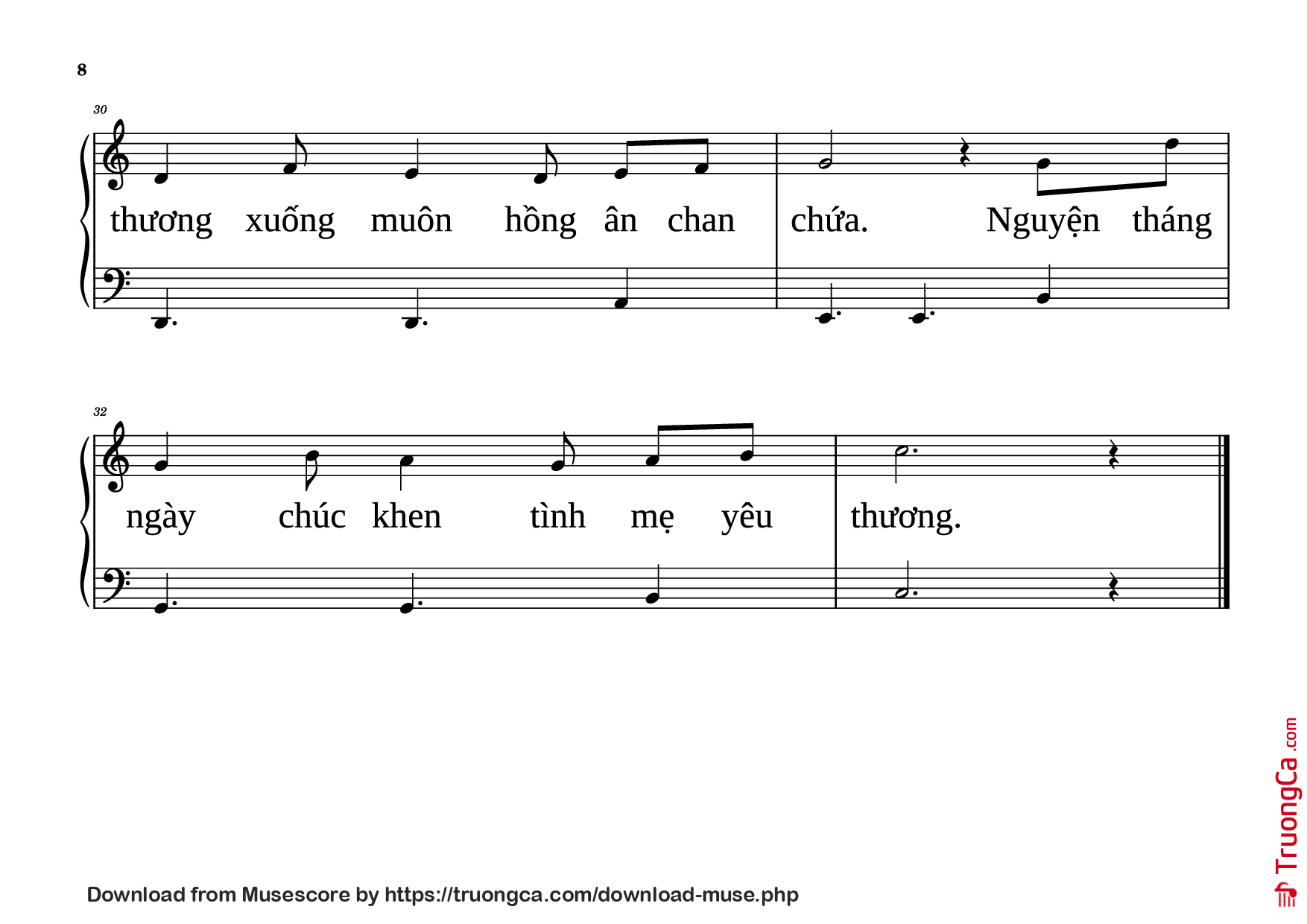 Page 8 of the piano sheet music PDF Piano – NỮ VƯƠNG MÙA XUÂN Piano dễ tập by VŨ MỘNG THƠ