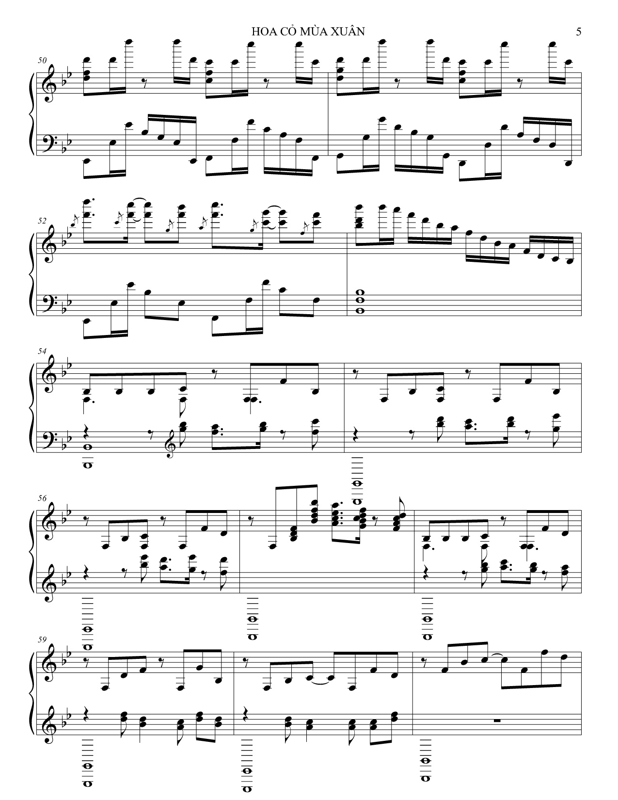 Page 5 of the piano sheet music PDF – Hoa cỏ mùa xuân Piano by Bảo Chấn