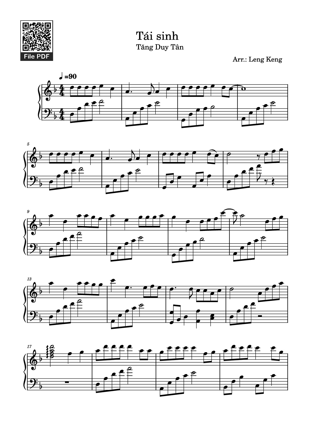 Page 1 of the piano sheet music PDF Piano – Tái sinh Piano dễ by Tăng Duy Tân