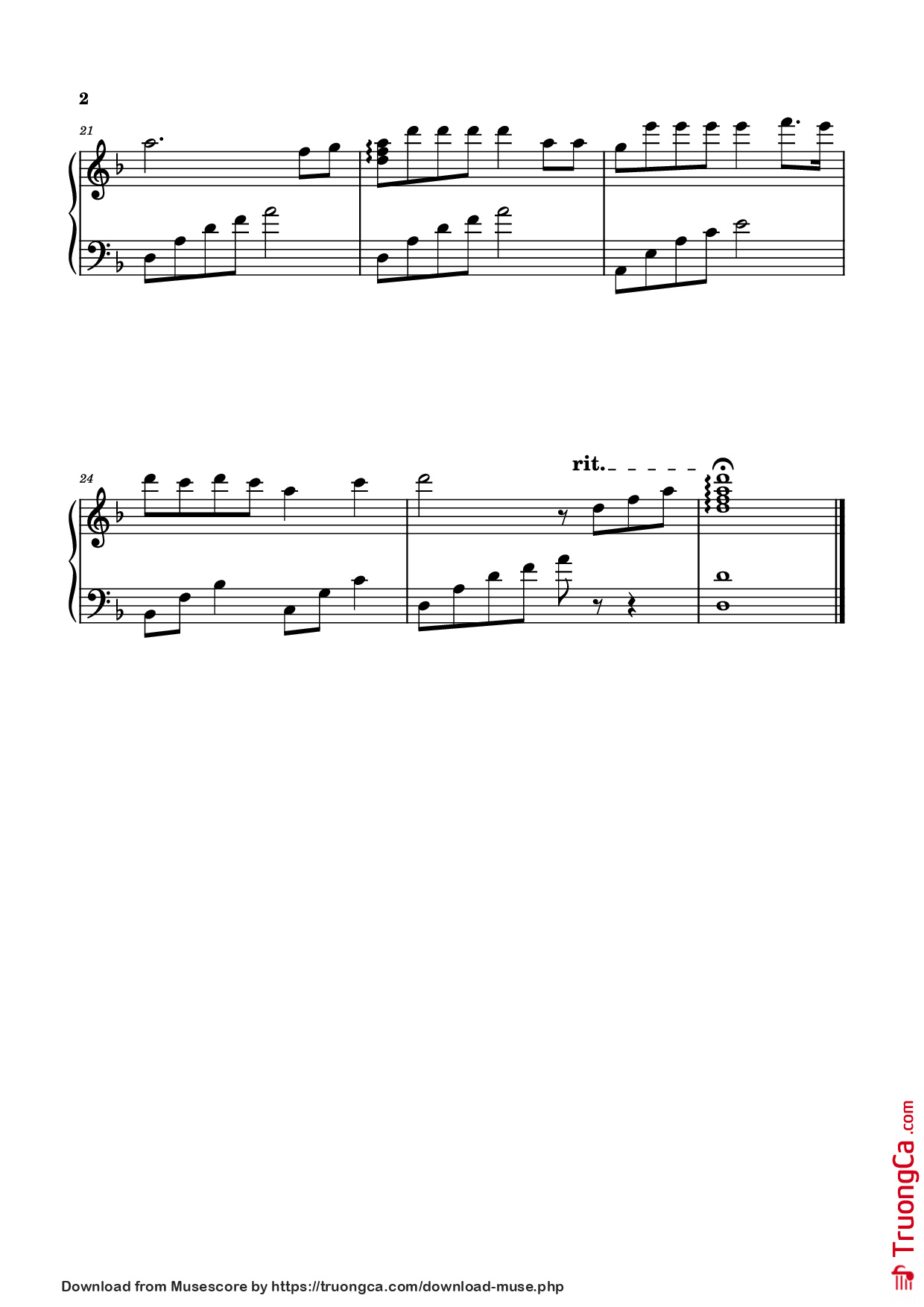Page 2 of the piano sheet music PDF Piano – Tái sinh Piano dễ by Tăng Duy Tân
