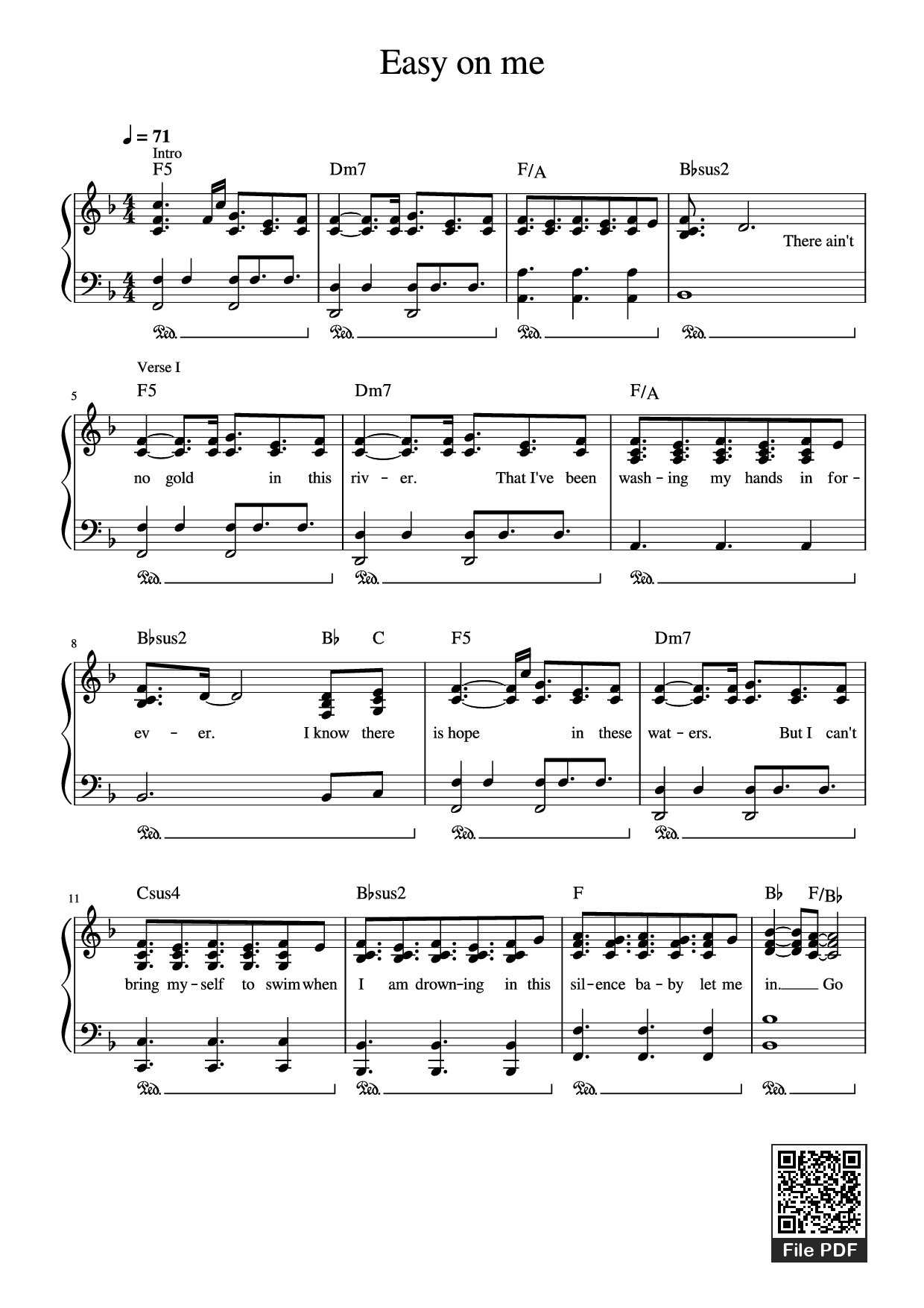 Page 1 of the piano sheet music PDF Piano – Easy on me Piano by Undefined