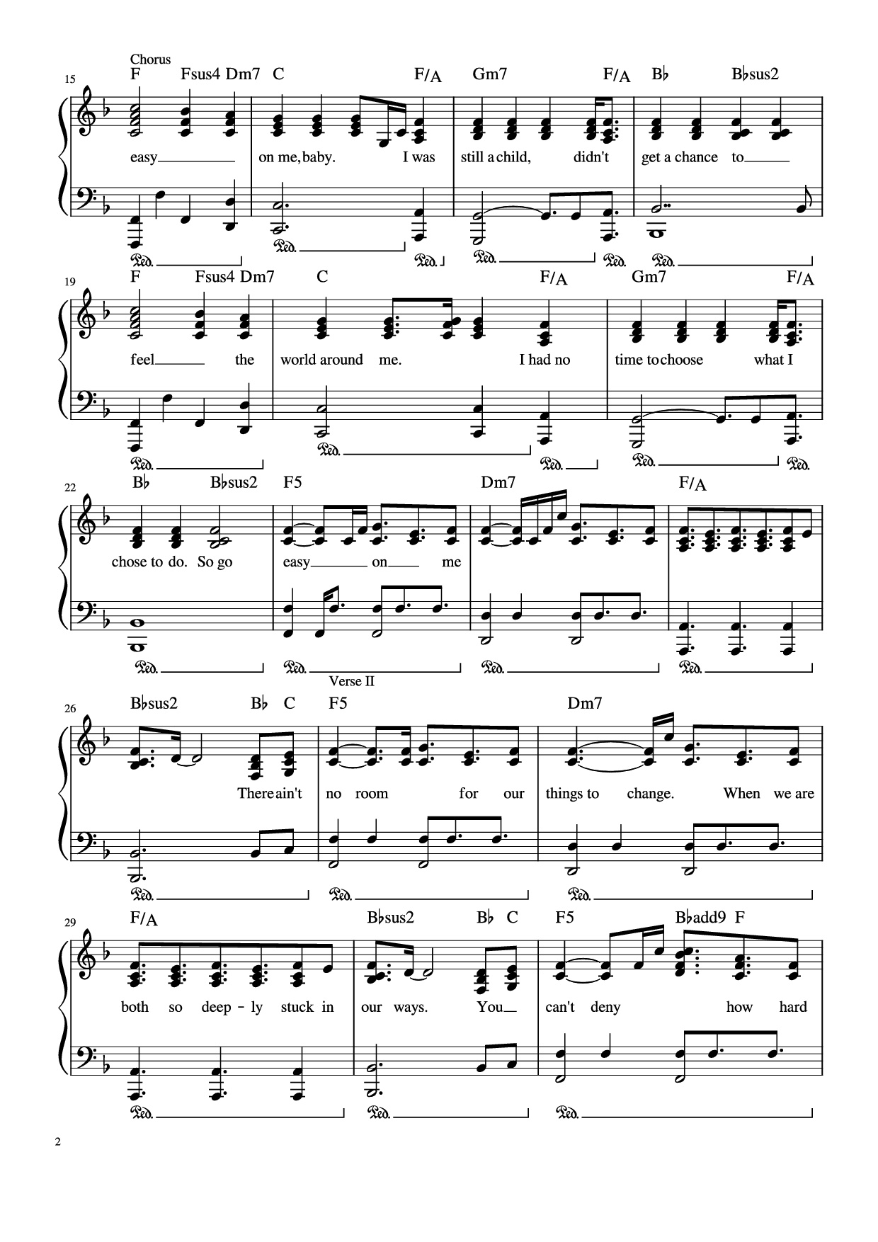 Page 2 of the piano sheet music PDF Piano – Easy on me Piano by Undefined