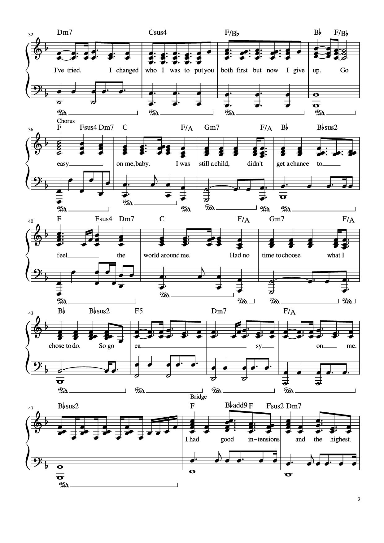 Page 3 of the piano sheet music PDF Piano – Easy on me Piano by Undefined
