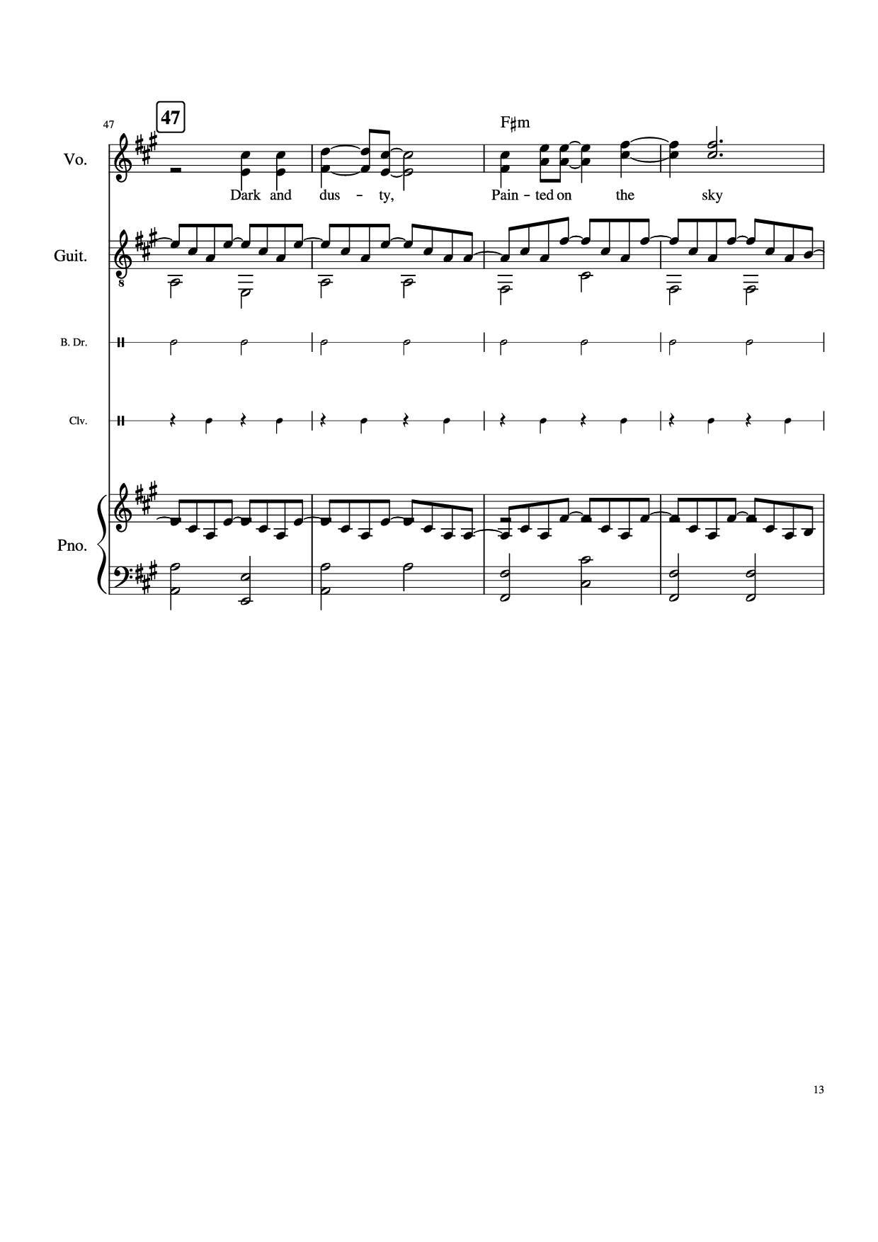 Page 13 of the piano sheet music PDF Piano Guitar Tab – Take Me Home, Country Roads Piano by John Denver, Bill Danoff, et al