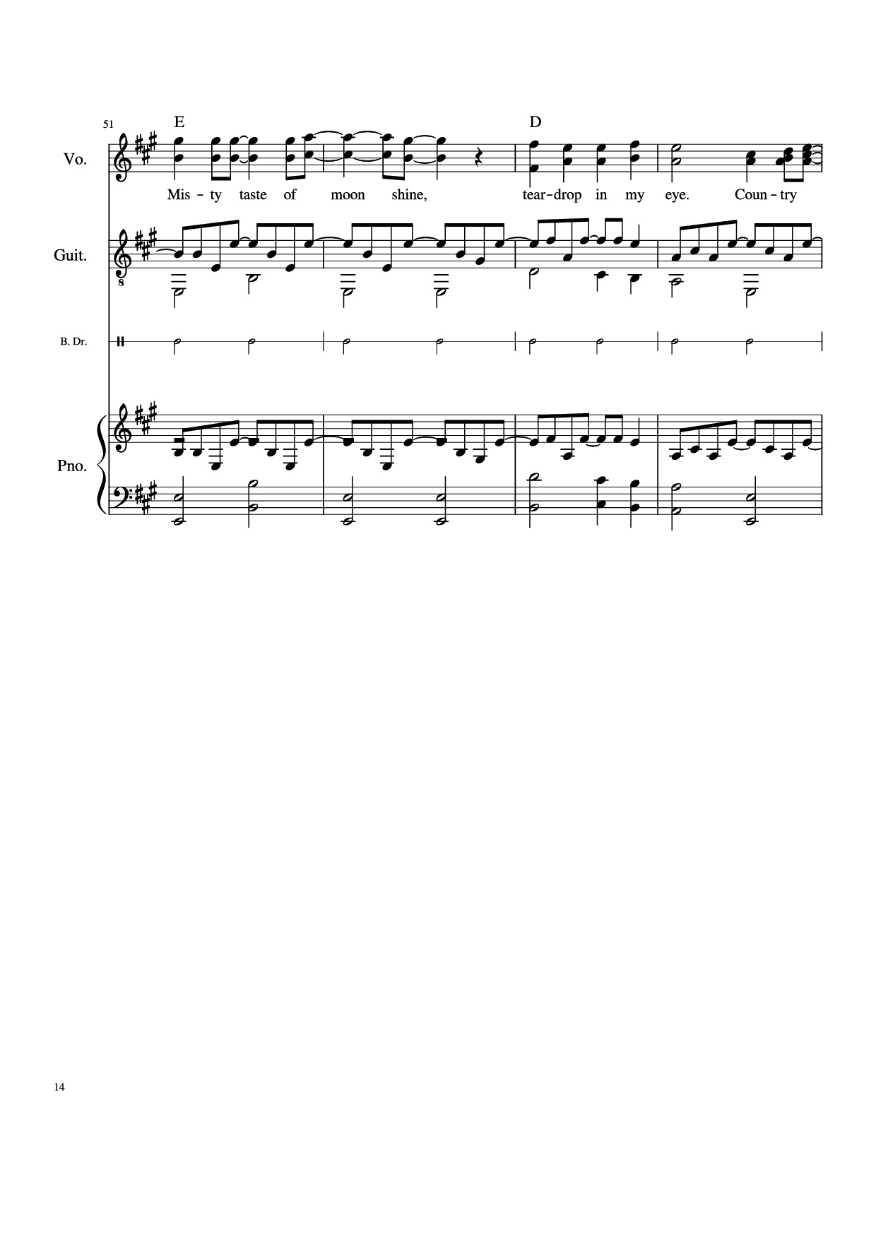 Page 14 of the piano sheet music PDF Piano Guitar Tab – Take Me Home, Country Roads Piano by John Denver, Bill Danoff, et al