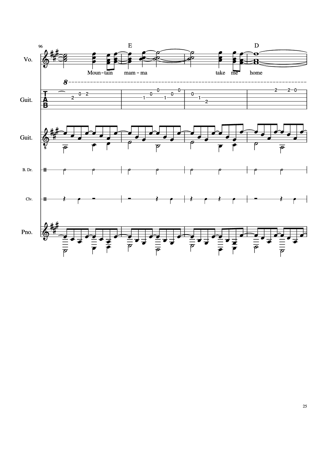 Page 25 of the piano sheet music PDF Piano Guitar Tab – Take Me Home, Country Roads Piano by John Denver, Bill Danoff, et al