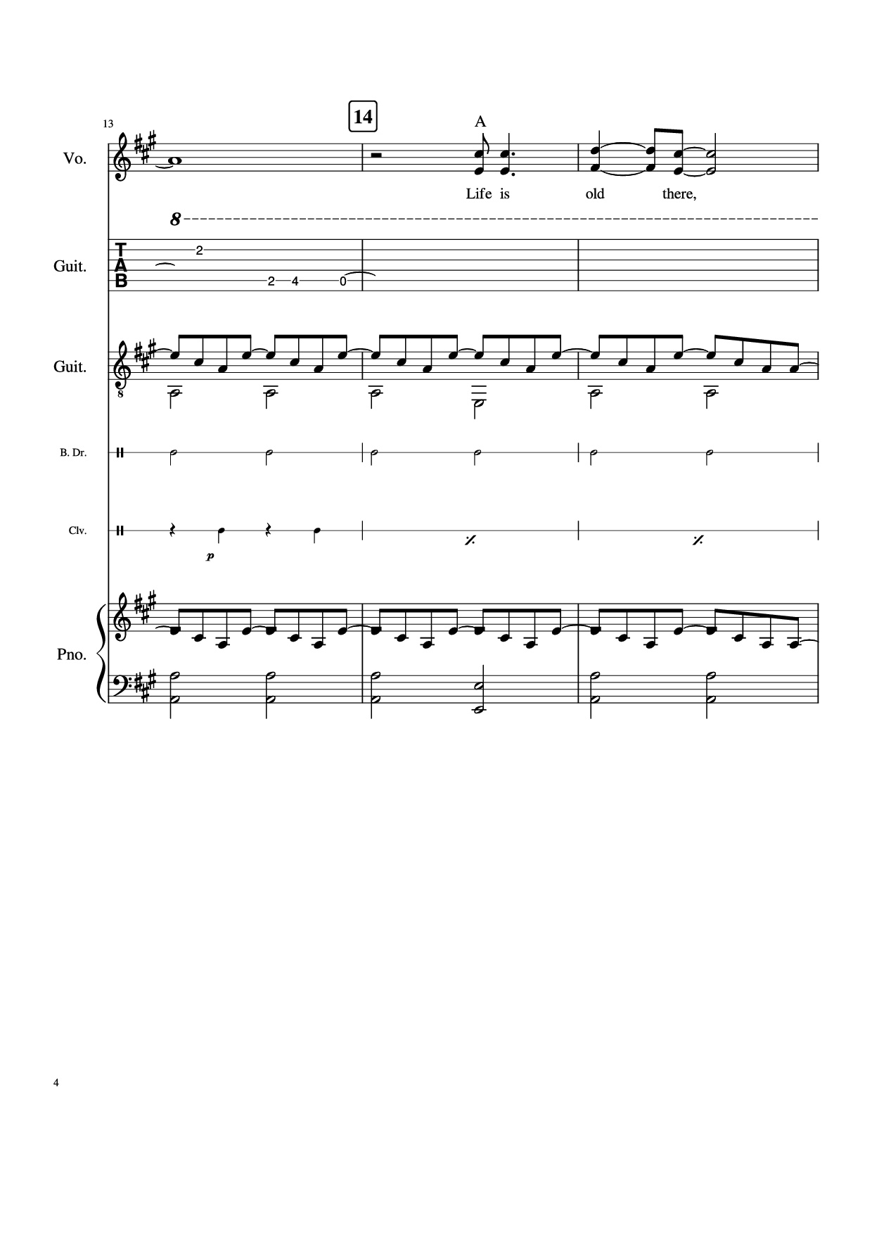 Page 4 of the piano sheet music PDF Piano Guitar Tab – Take Me Home, Country Roads Piano by John Denver, Bill Danoff, et al