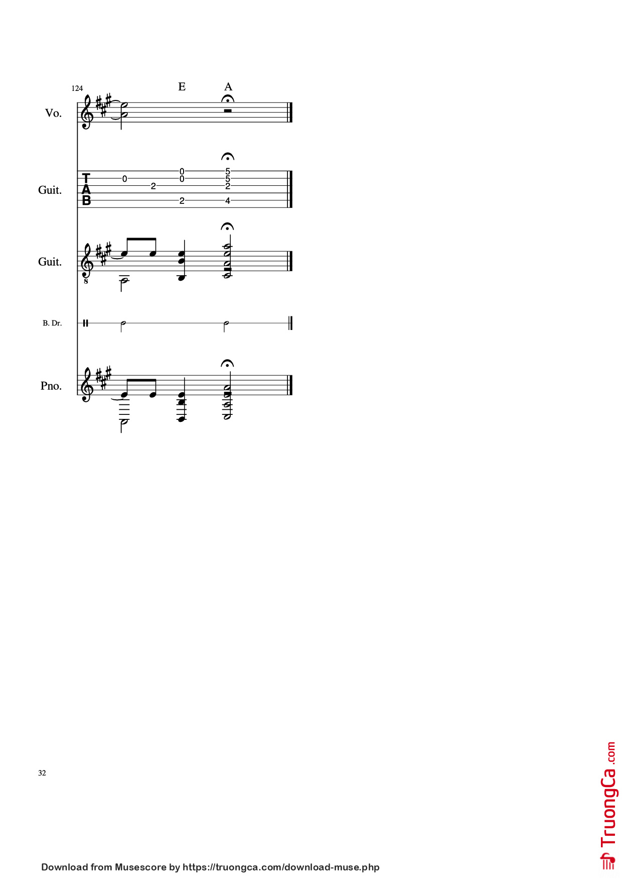 Page 32 of the piano sheet music PDF Piano Guitar Tab – Take Me Home, Country Roads Piano by John Denver, Bill Danoff, et al