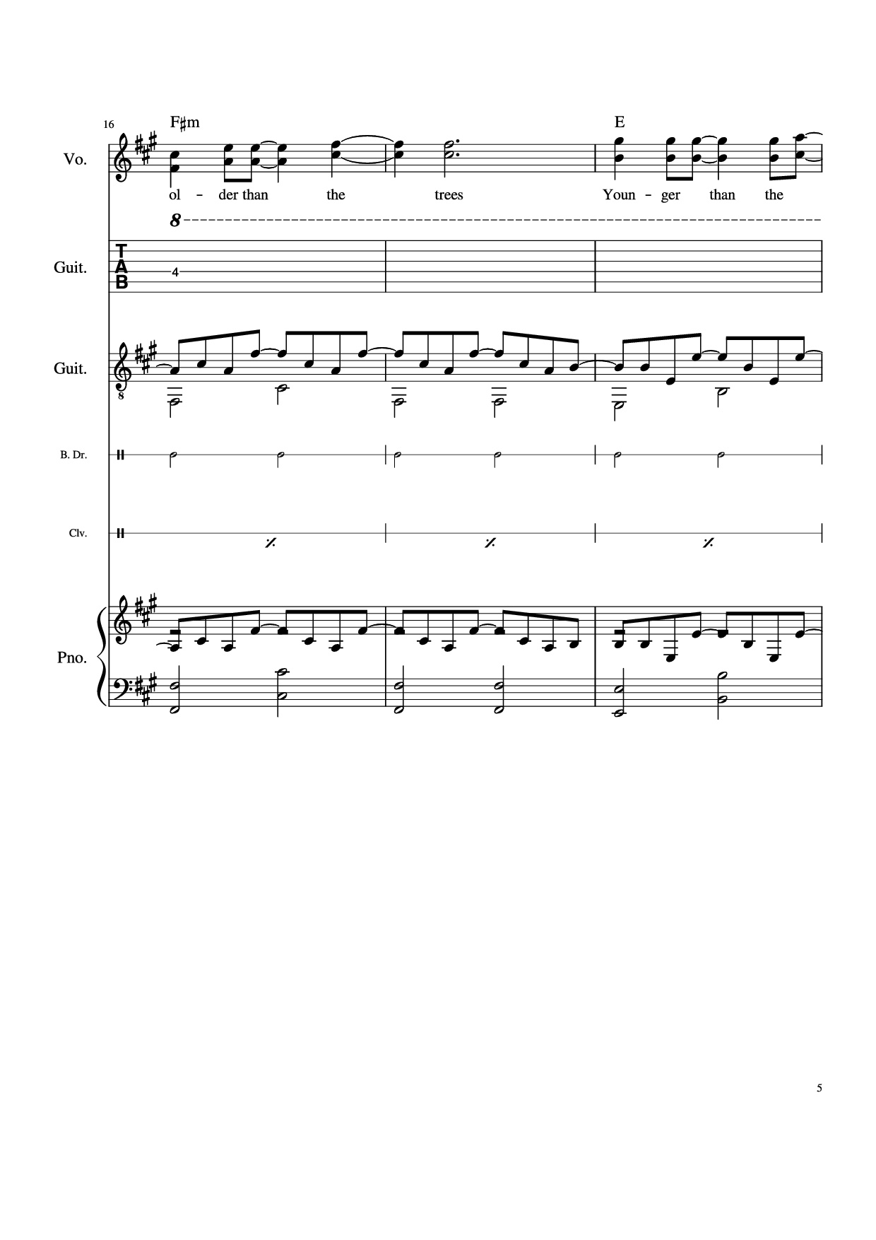 Page 5 of the piano sheet music PDF Piano Guitar Tab – Take Me Home, Country Roads Piano by John Denver, Bill Danoff, et al