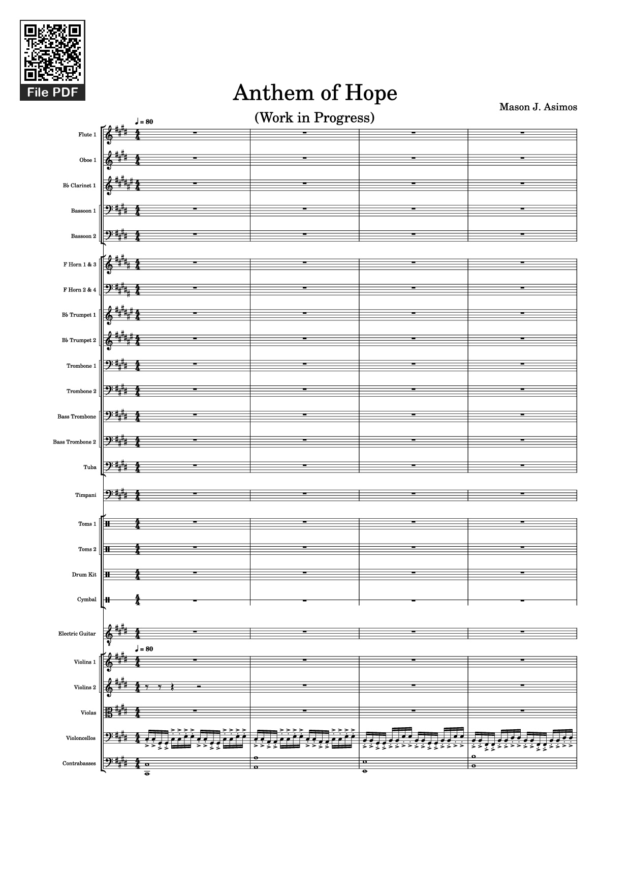 Page 1 of the piano sheet music PDF – Anthem of Hope by Mason J. Asimos