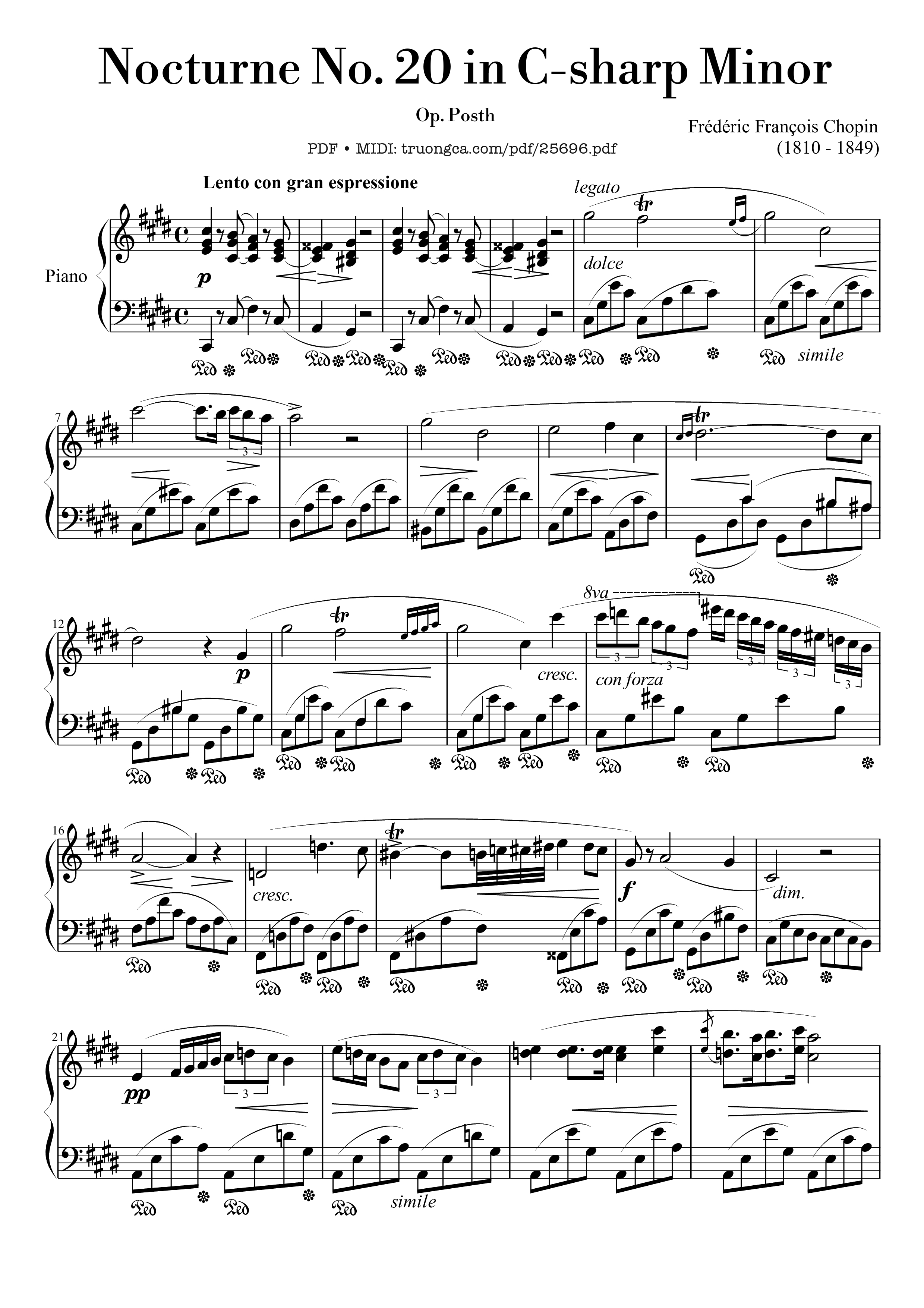 Page 1 of the piano sheet music PDF Piano – Nocturne No. 20 in C-sharp Minor, Op. posth by Frédéric François Chopin