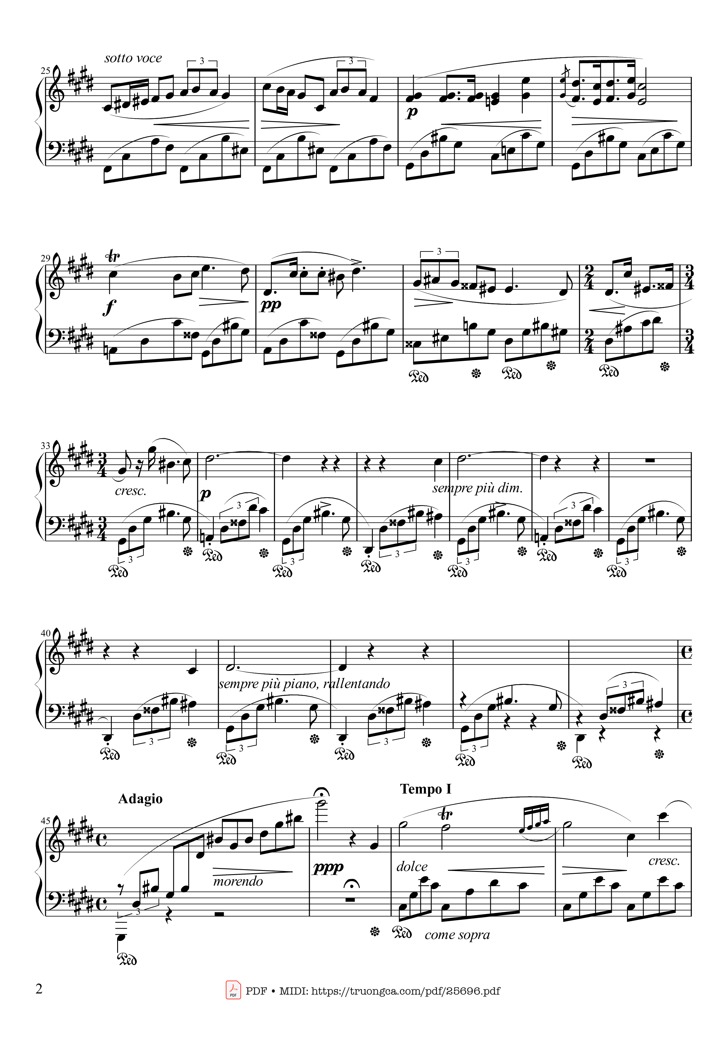 Page 2 of the piano sheet music PDF Piano – Nocturne No. 20 in C-sharp Minor, Op. posth by Frédéric François Chopin