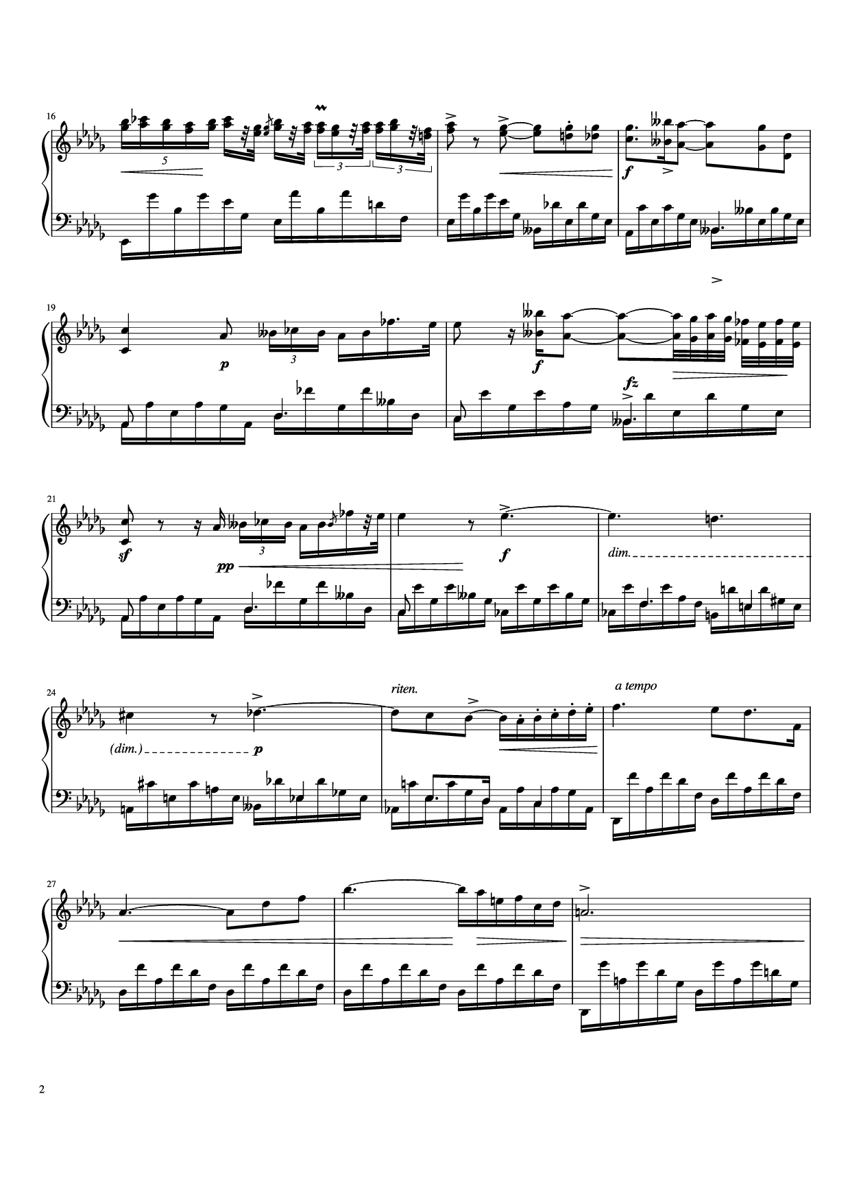Page 2 of the piano sheet music PDF Piano – Nocturne in D-Flat Major Piano by Frédéric Chopin