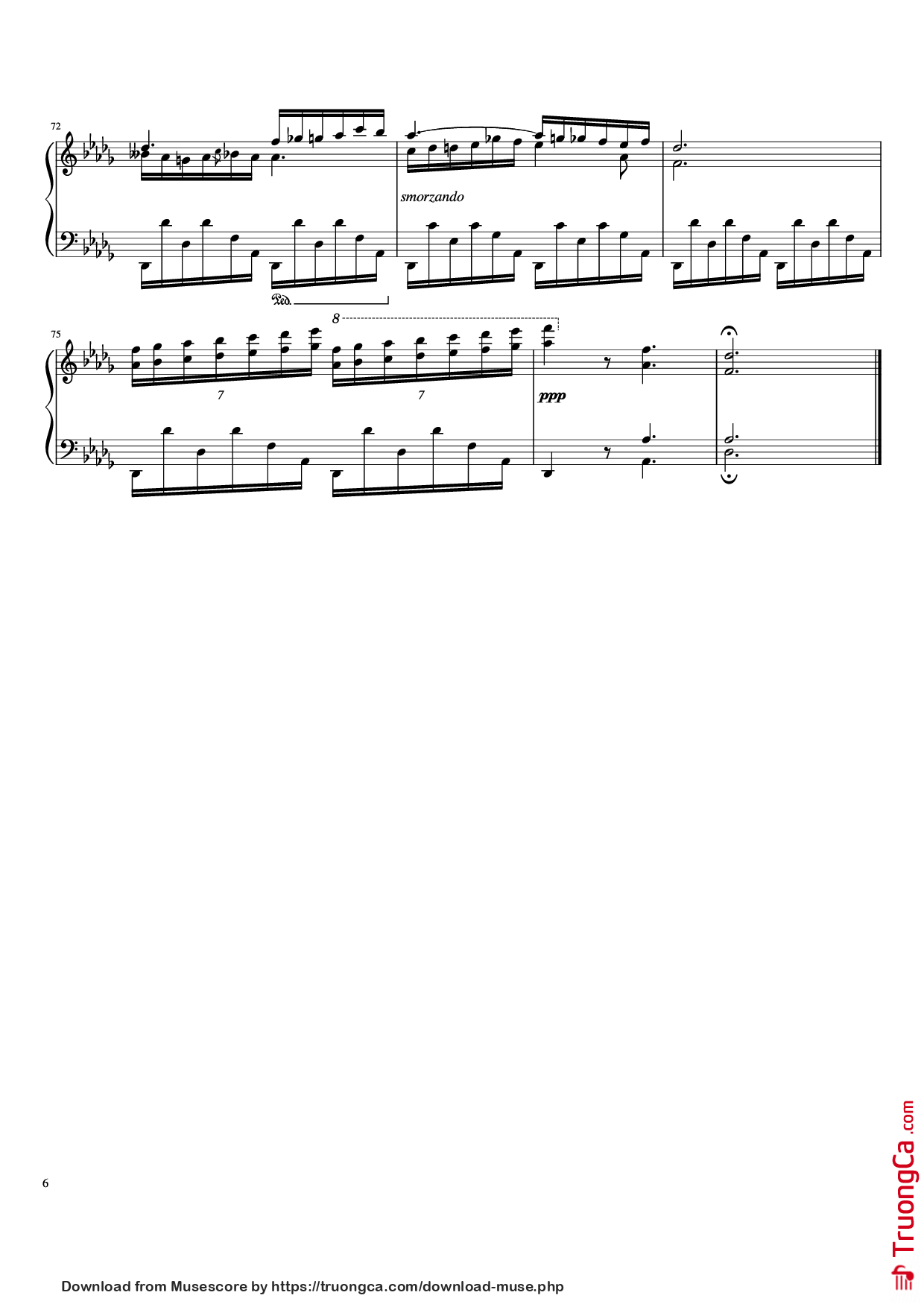 Page 6 of the piano sheet music PDF Piano – Nocturne in D-Flat Major Piano by Frédéric Chopin