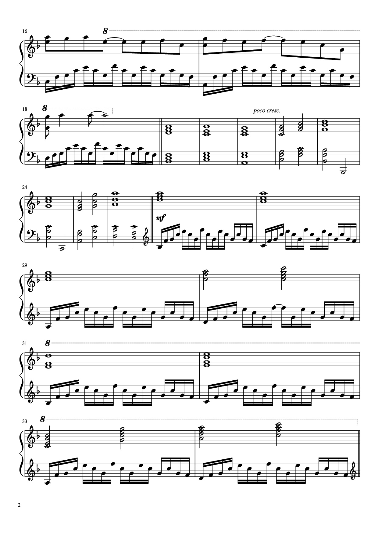 Page 2 of the piano sheet music PDF Piano – Again (Your lie in April) Piano by Masaru Yokoyama
