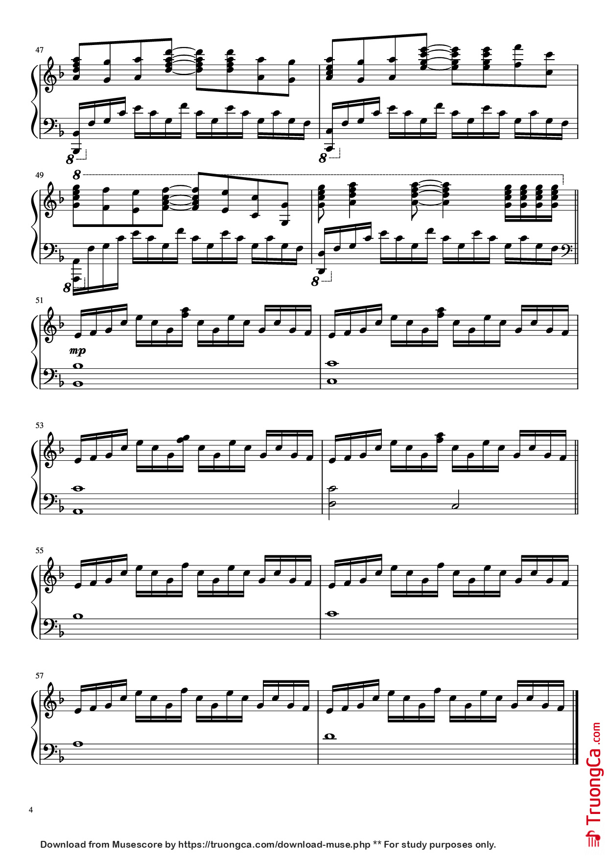 Page 4 of the piano sheet music PDF Piano – Again (Your lie in April) Piano by Masaru Yokoyama