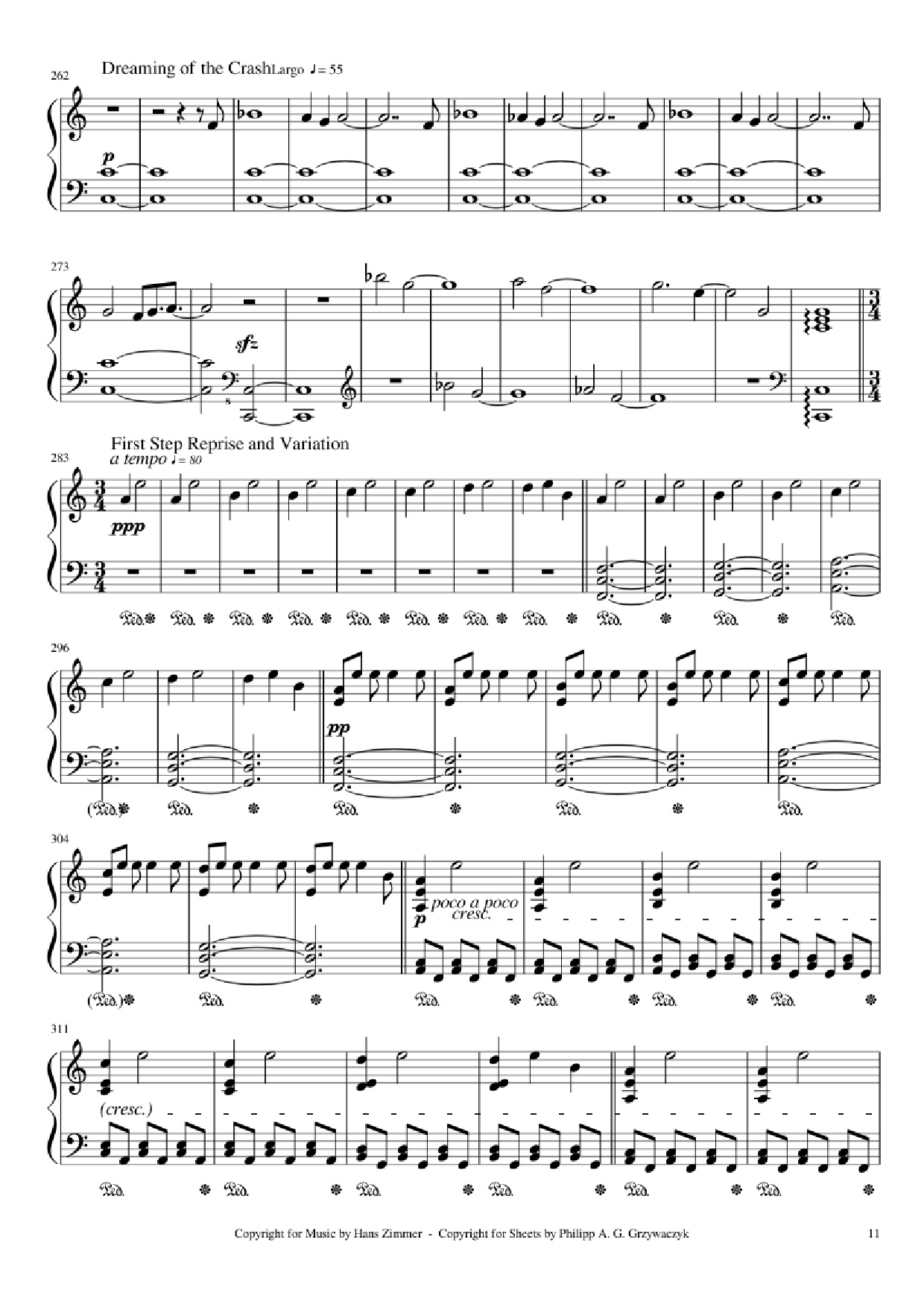Page 11 of the piano sheet music PDF Piano – Interstellar Piano by Hans Zimmer