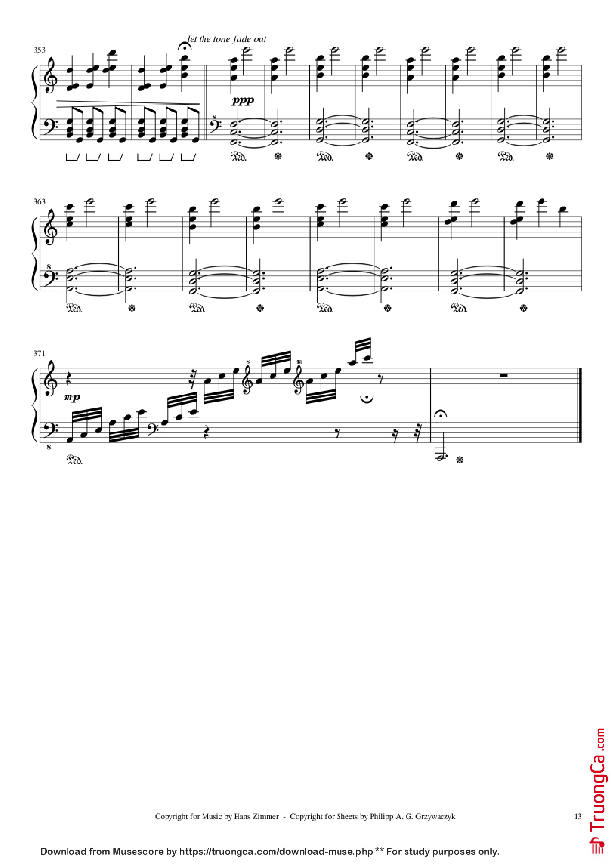Page 13 of the piano sheet music PDF Piano – Interstellar Piano by Hans Zimmer