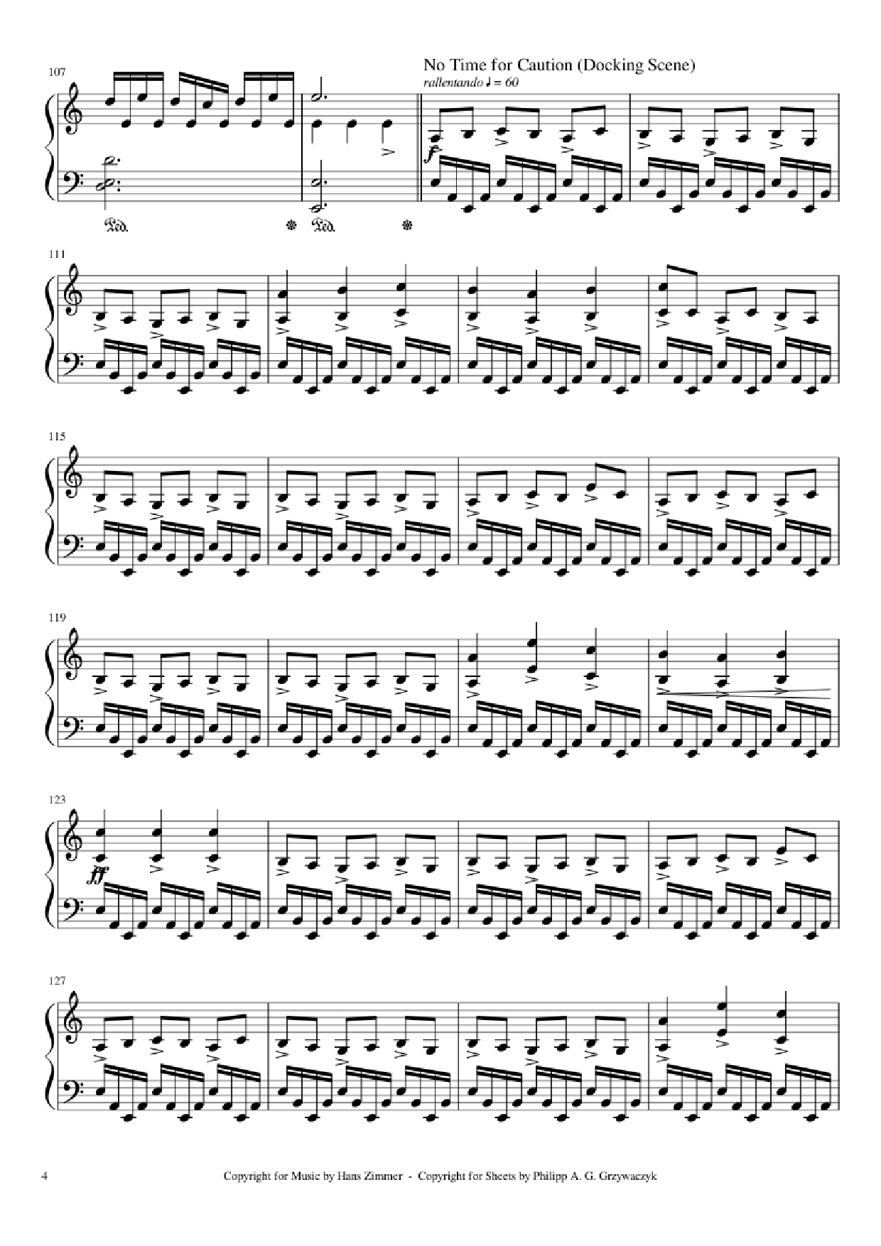 Page 4 of the piano sheet music PDF Piano – Interstellar Piano by Hans Zimmer