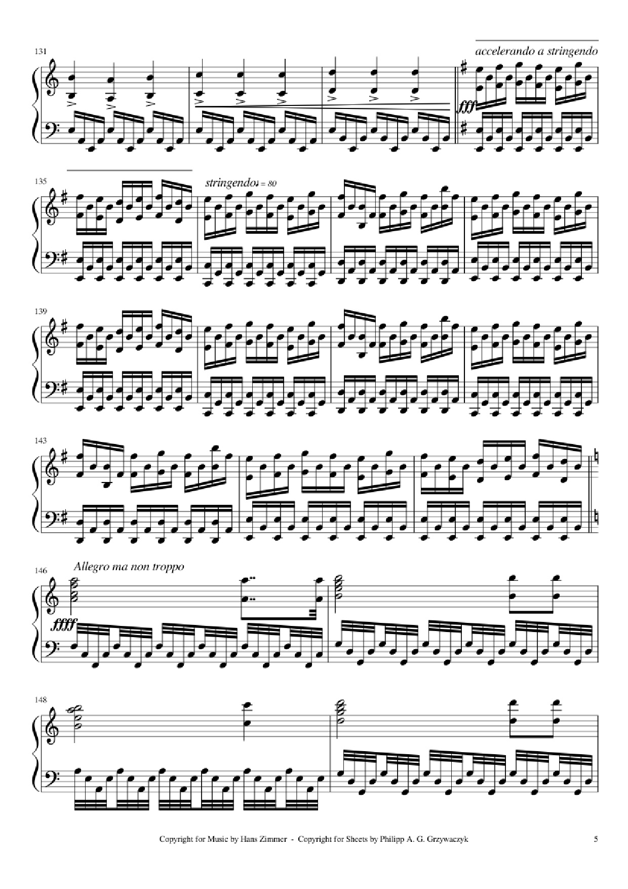 Page 5 of the piano sheet music PDF Piano – Interstellar Piano by Hans Zimmer